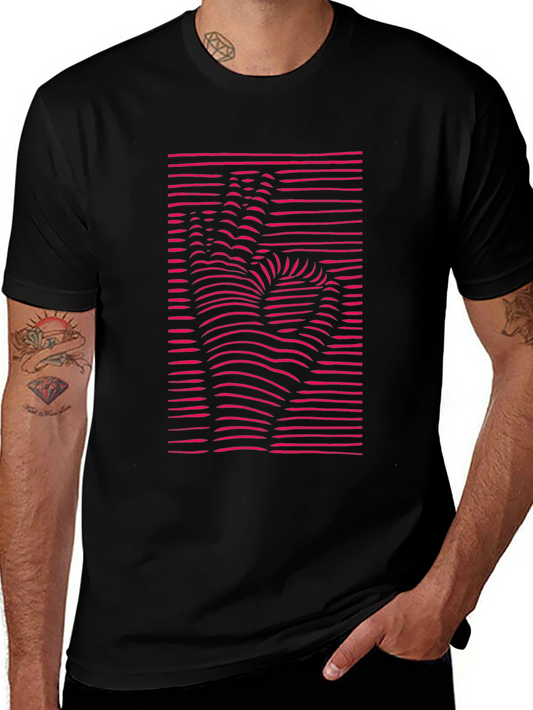 Optical Illusion Hand Graphic Tee - Modern Black T-Shirt