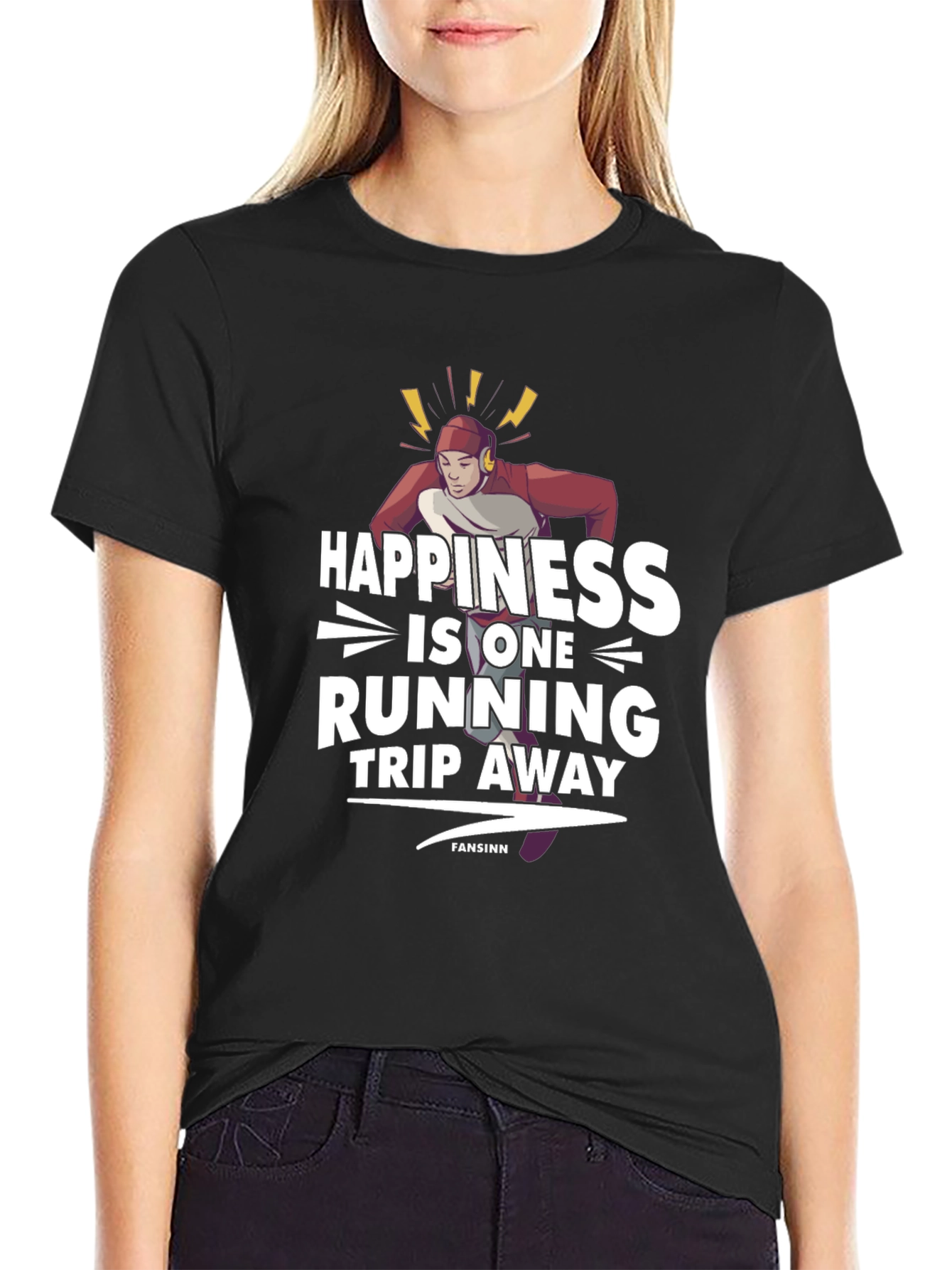 Happiness Is One Running Trip Away Black T-Shirt
