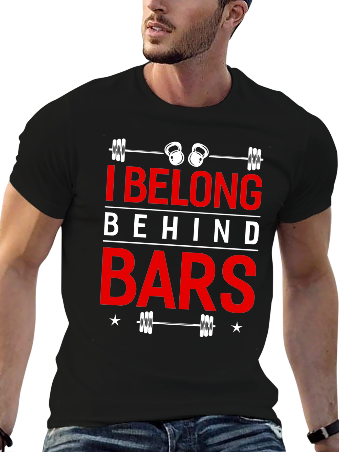 I Belong Behind Bars Black Graphic T-Shirt