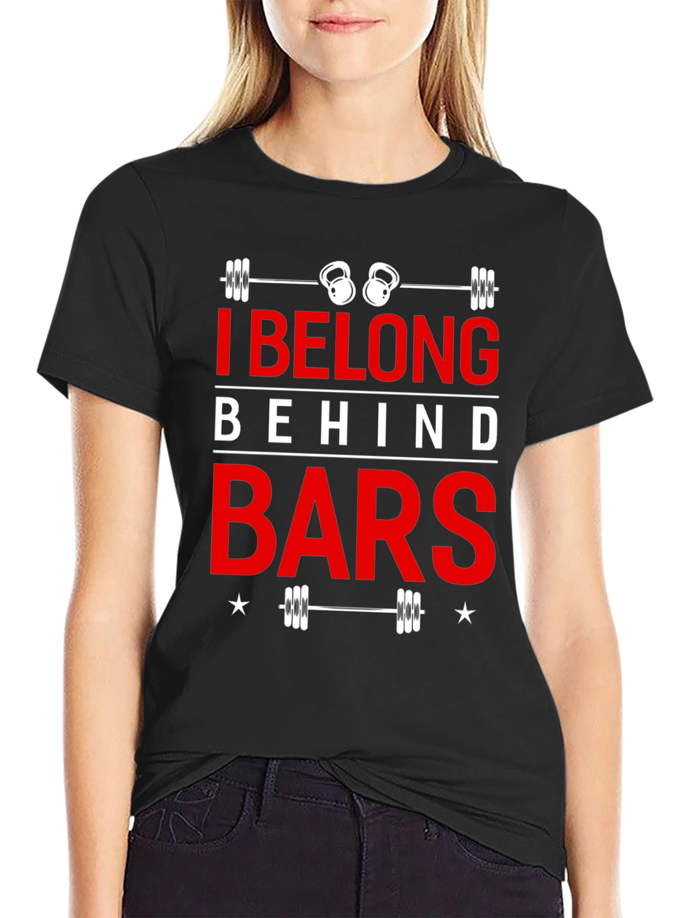 I Belong Behind Bars Black Graphic T-Shirt