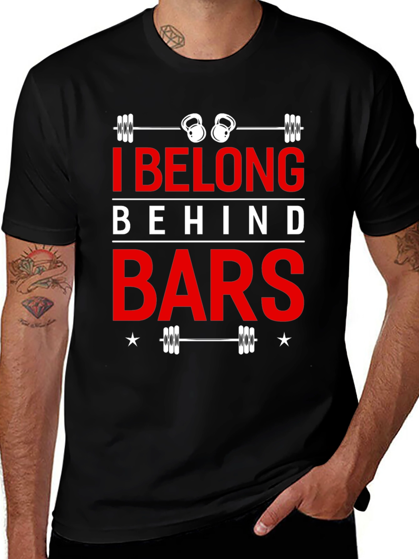 I Belong Behind Bars Black Graphic T-Shirt