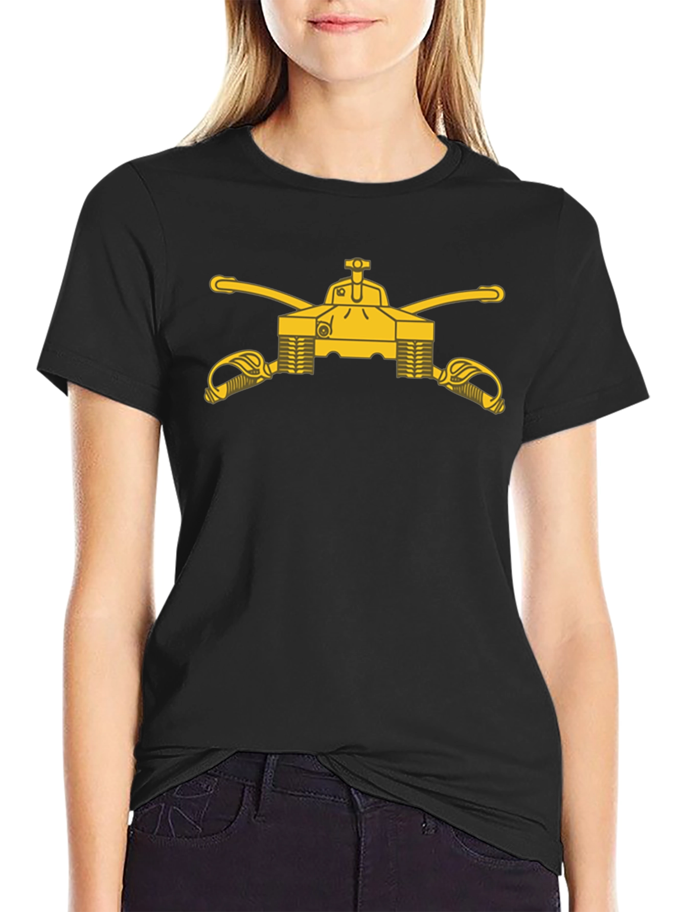 Black T-Shirt with Cavalry Tank & Swords Graphic