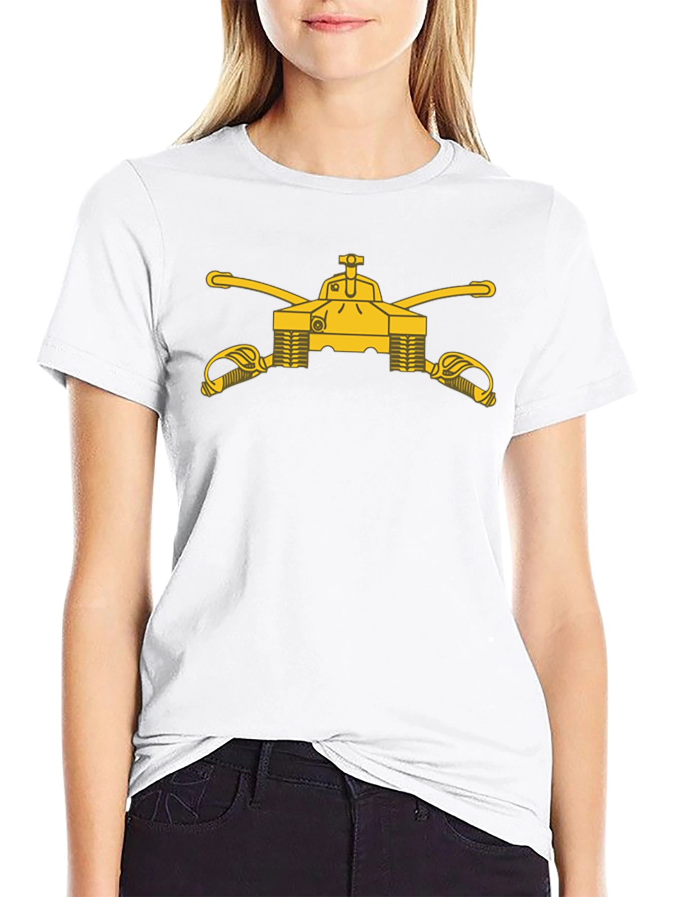 Black T-Shirt with Cavalry Tank & Swords Graphic