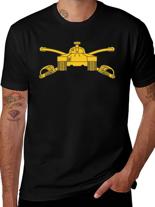 Black T-Shirt with Cavalry Tank & Swords Graphic