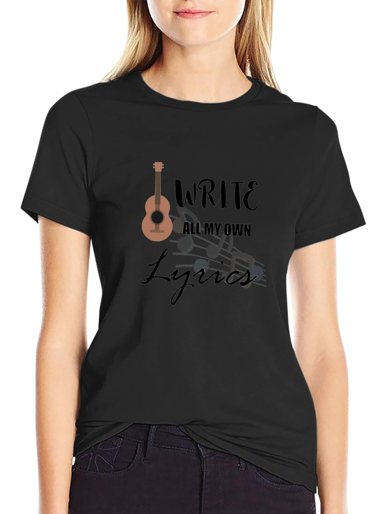 Write All My Own Lyrics Graphic Tee - Black