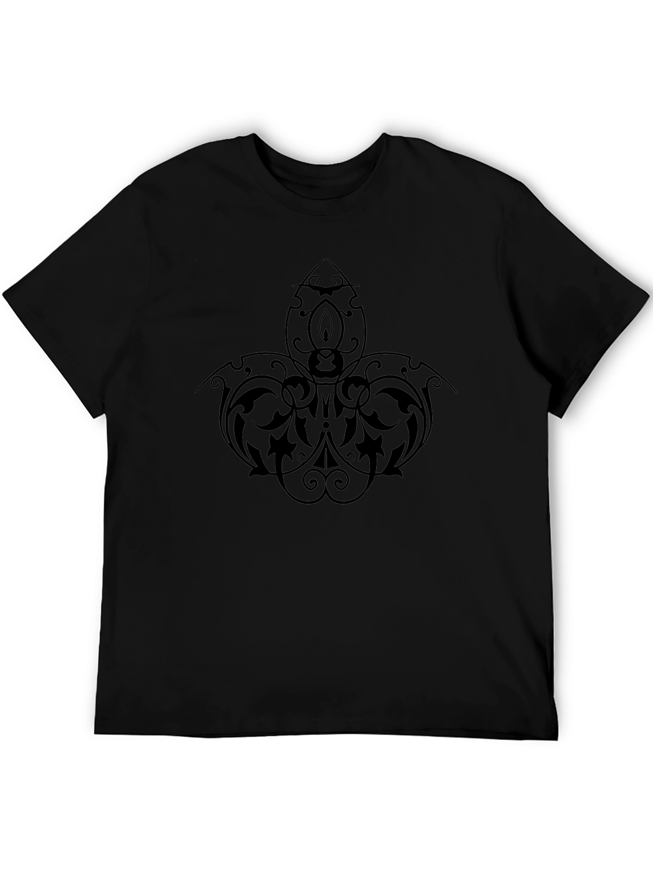 Elegant Black Tee with Intricate Floral Design