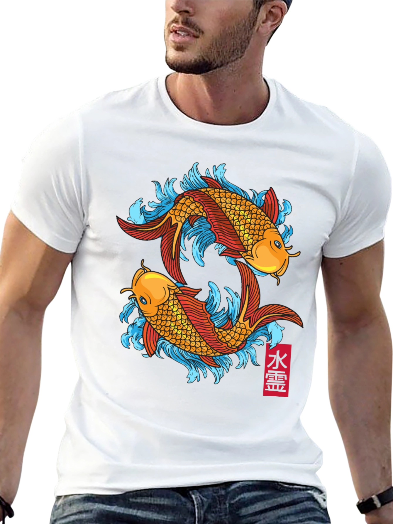 Koi Fish Graphic Tee - Black Cotton T-Shirt