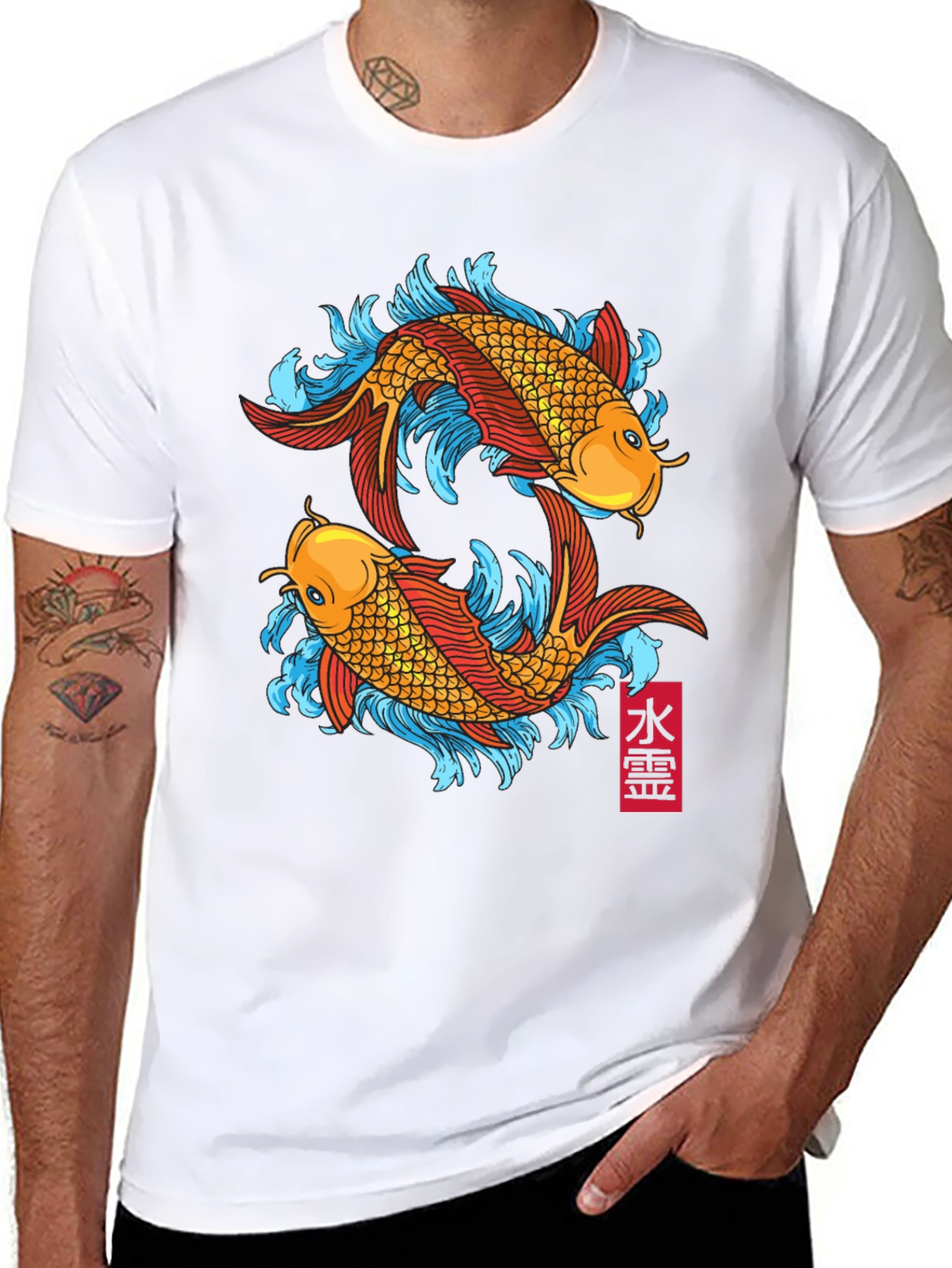 Koi Fish Graphic Tee - Black Cotton T-Shirt