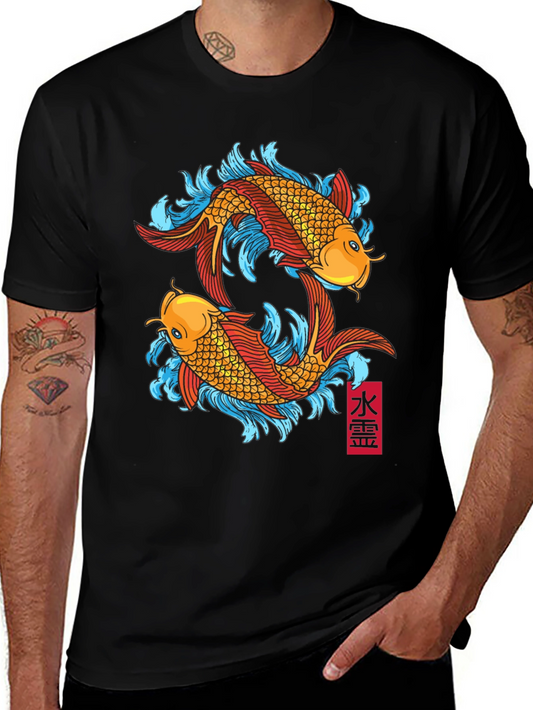 Koi Fish Graphic Tee - Black Cotton T-Shirt