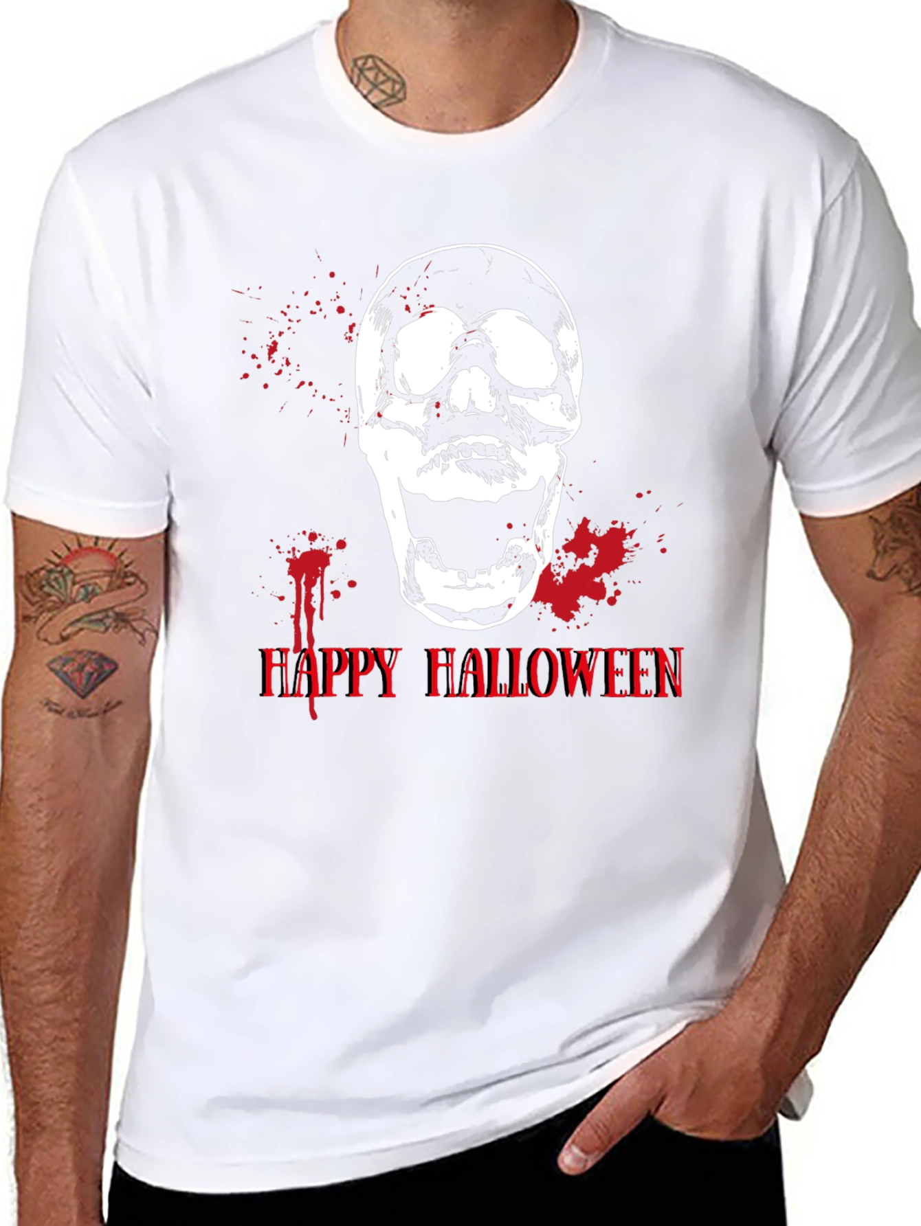 Happy Halloween Skull Graphic Tee - Mens Black T-Shirt