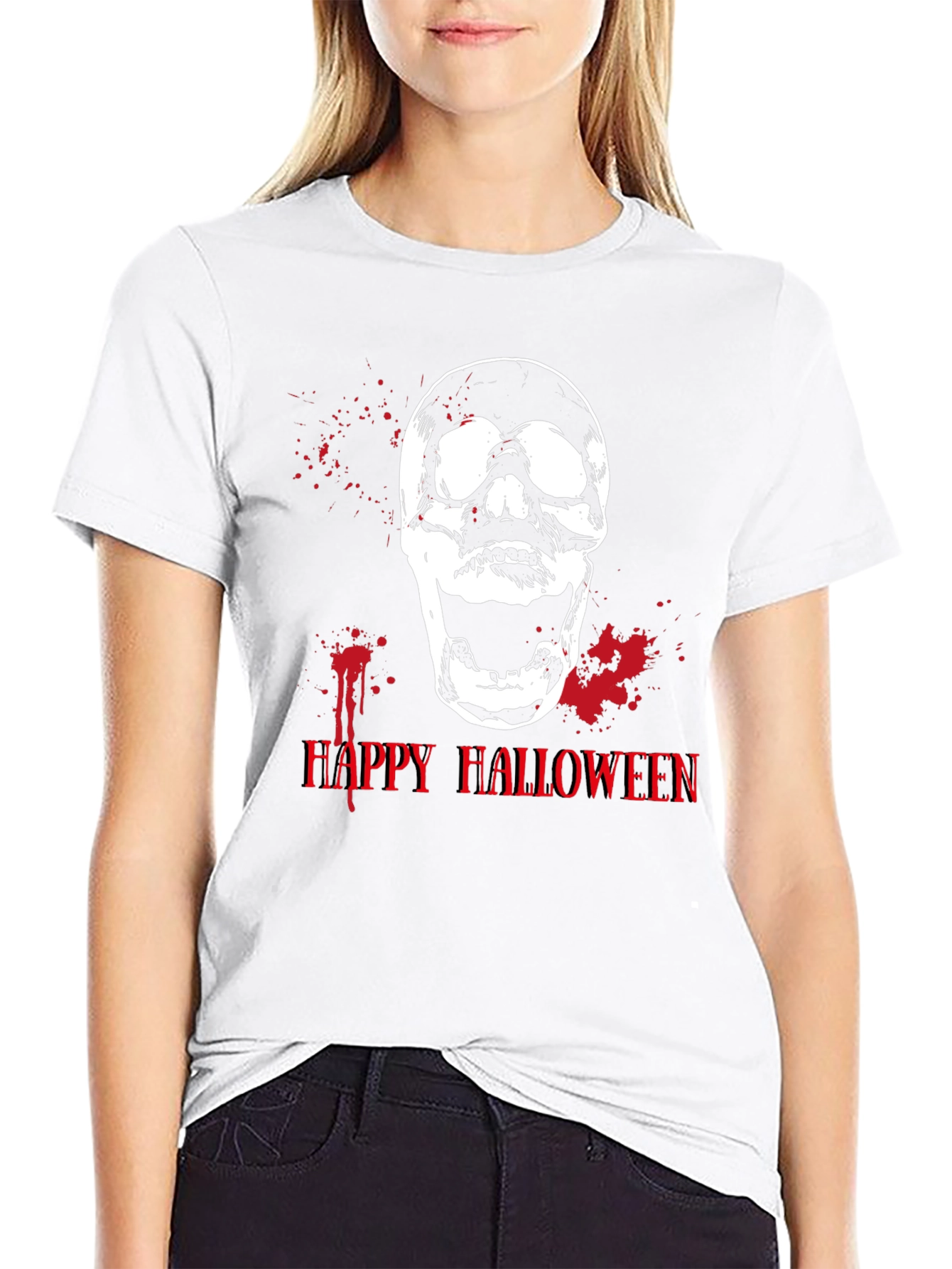 Happy Halloween Skull Graphic Tee - Mens Black T-Shirt