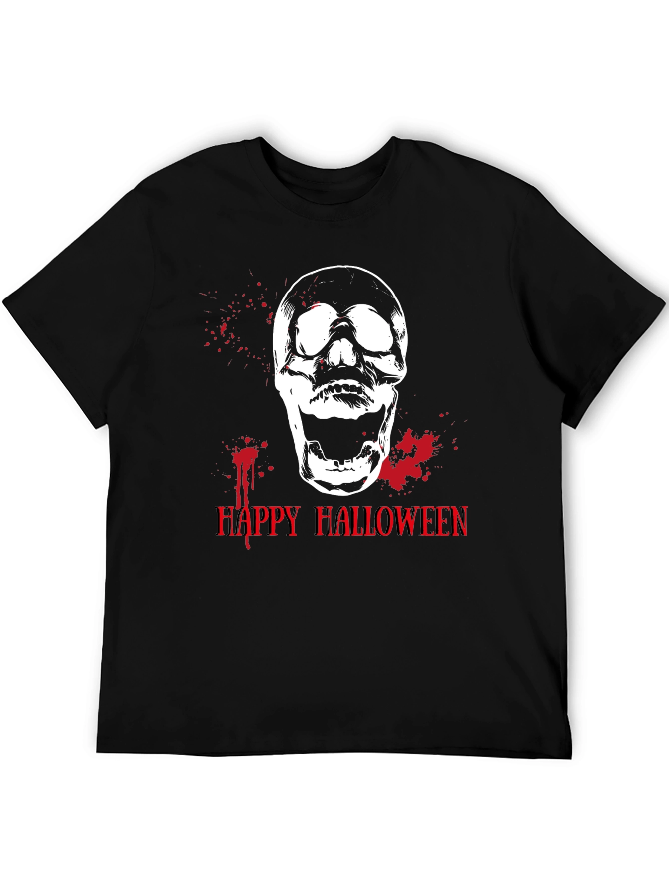 Happy Halloween Skull Graphic Tee - Mens Black T-Shirt