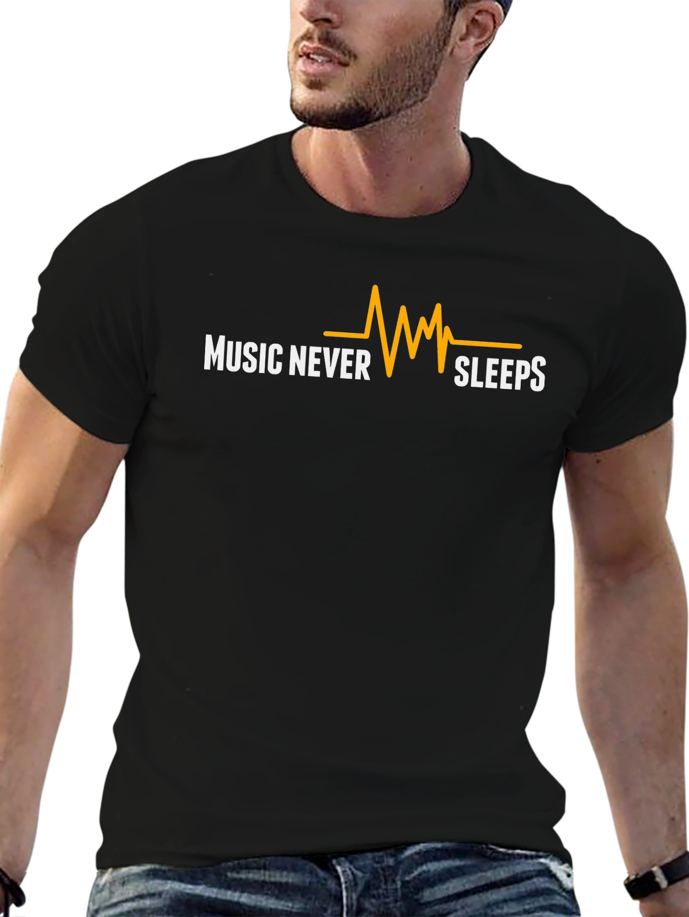 Music Never Sleeps Black Graphic T-Shirt