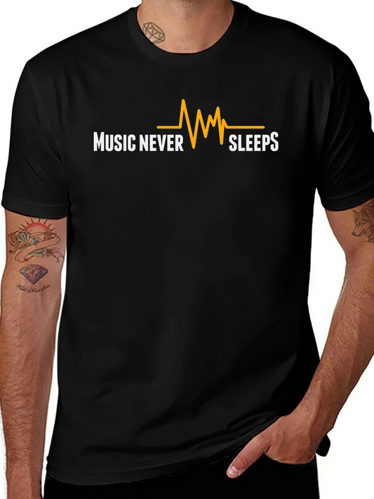 Music Never Sleeps Black Graphic T-Shirt