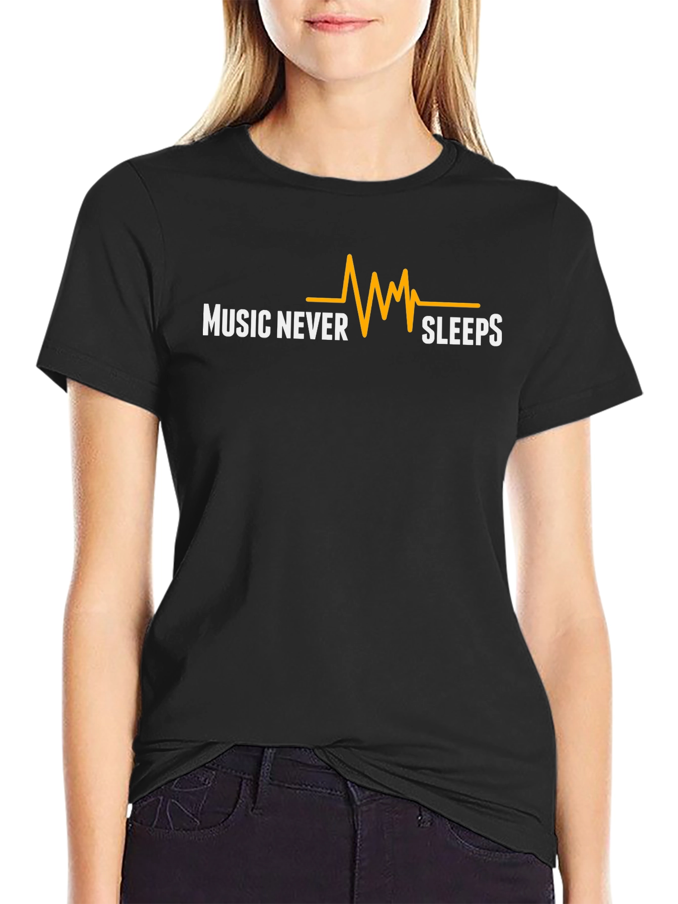 Music Never Sleeps Black Graphic T-Shirt