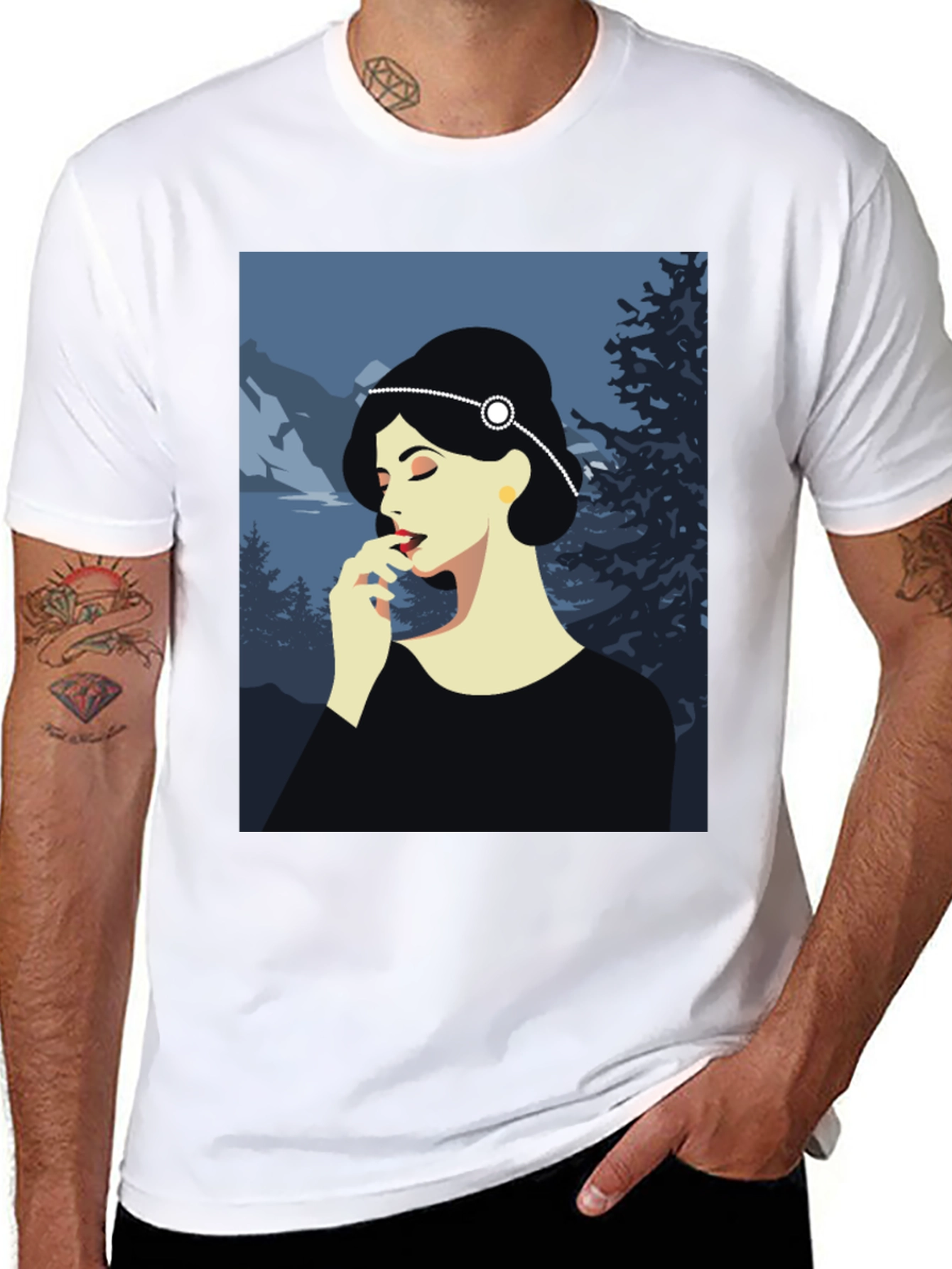 Elegant Woman Art Print Black T-Shirt