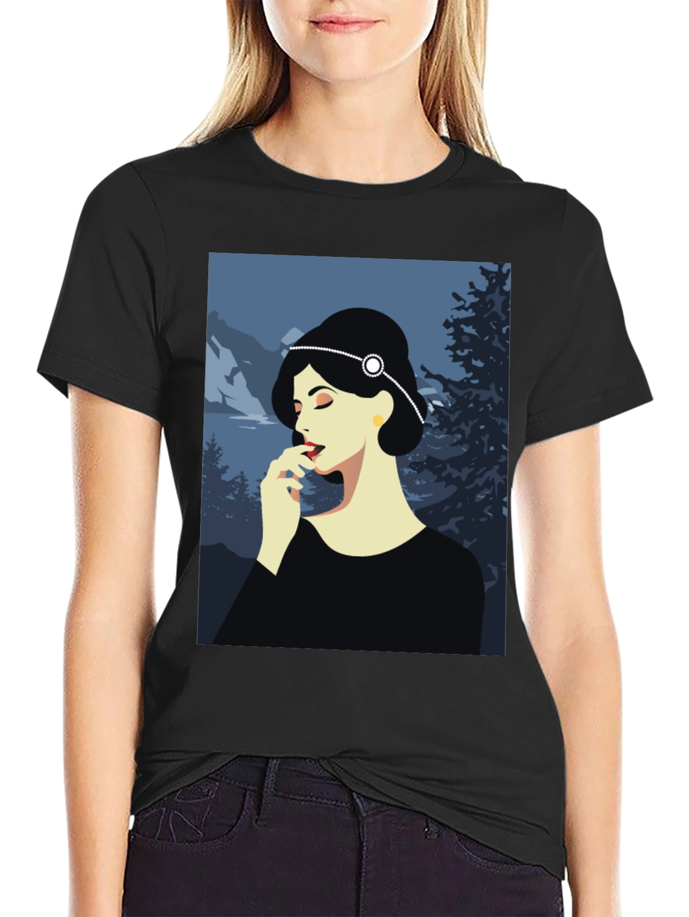 Elegant Woman Art Print Black T-Shirt