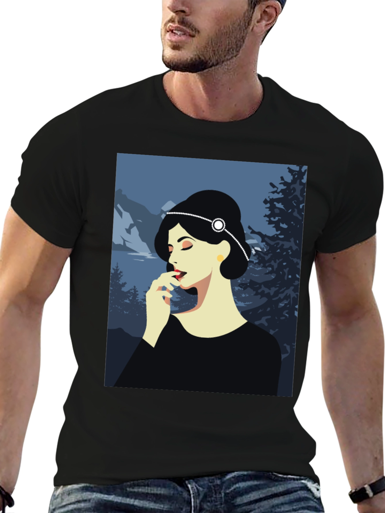 Elegant Woman Art Print Black T-Shirt