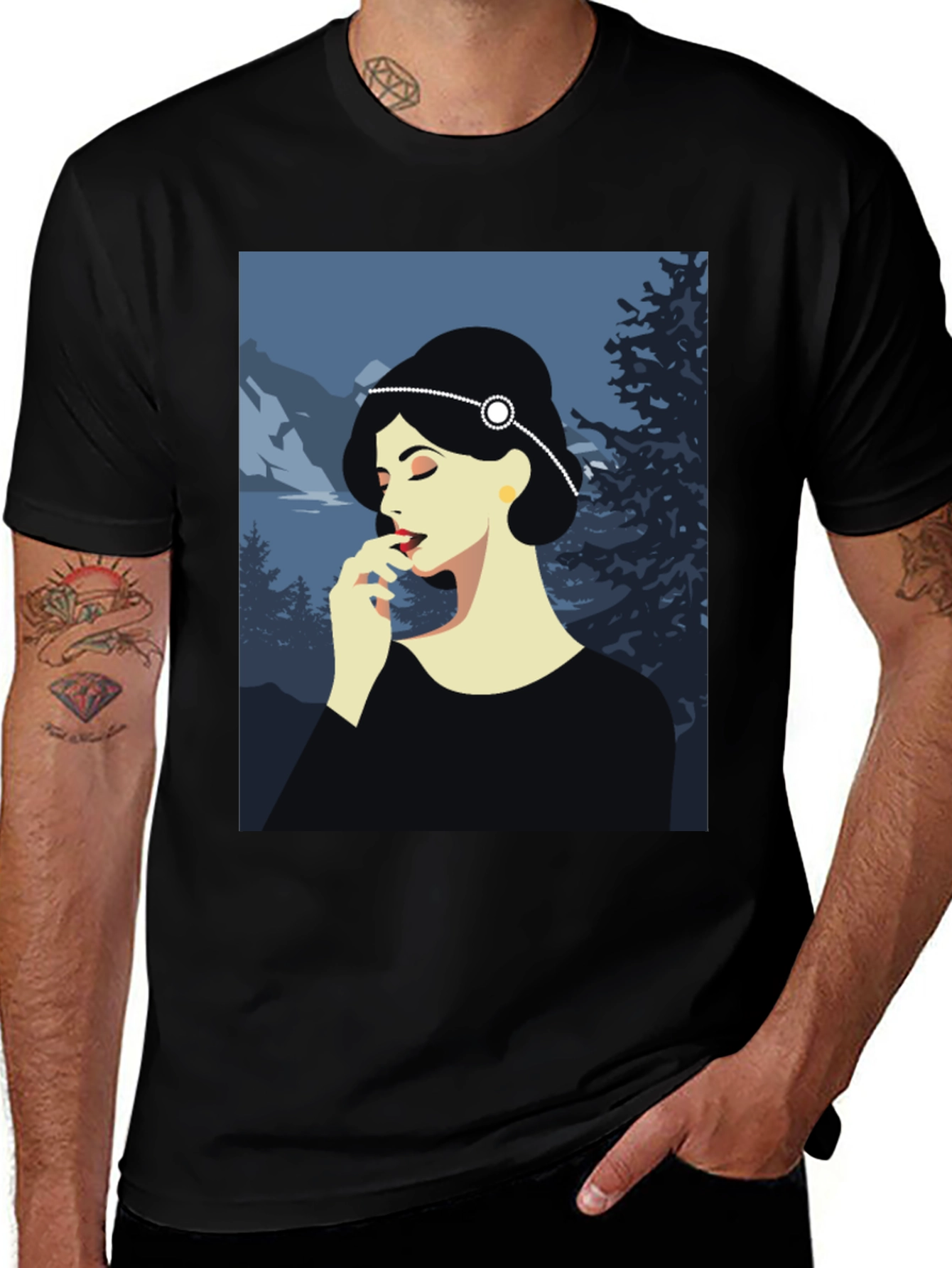 Elegant Woman Art Print Black T-Shirt