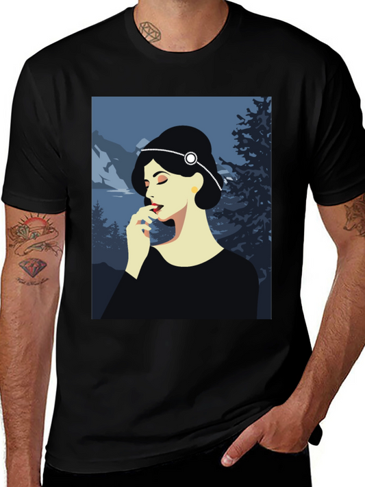 Elegant Woman Art Print Black T-Shirt