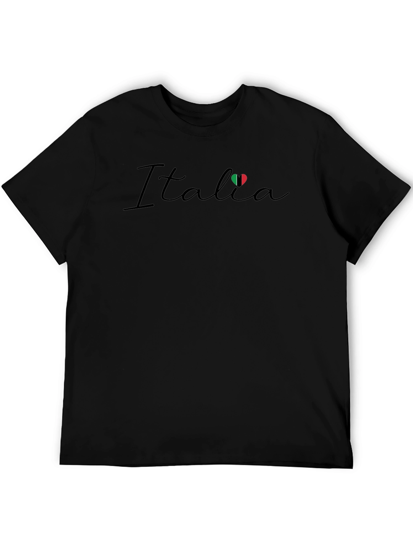 Italia Flag Heart Graphic Black T-Shirt