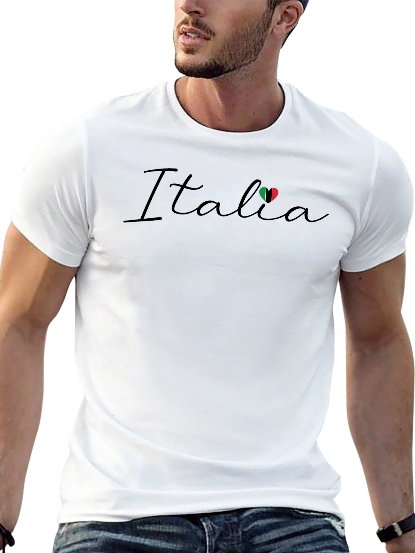 Italia Flag Heart Graphic Black T-Shirt