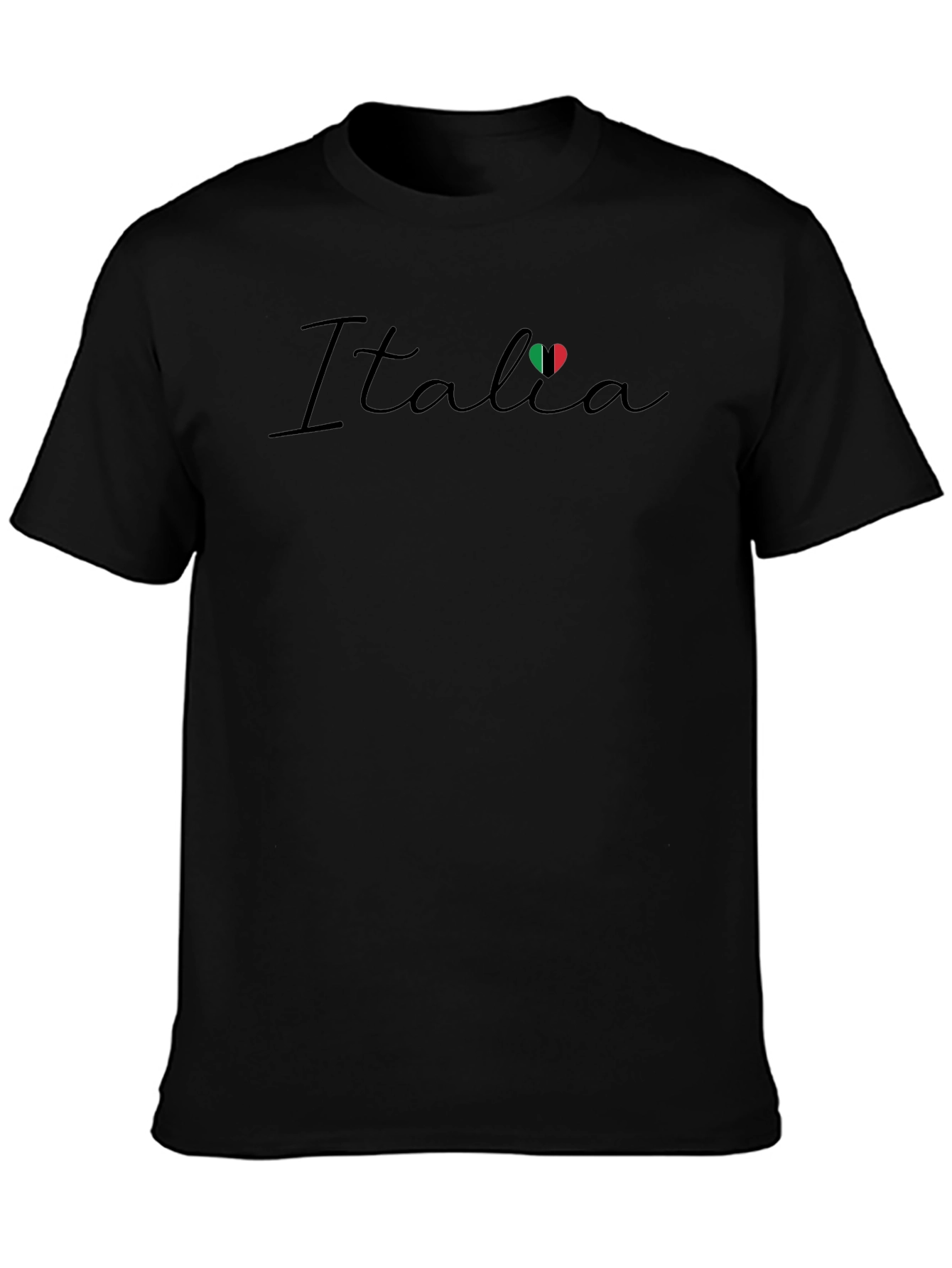 Italia Flag Heart Graphic Black T-Shirt