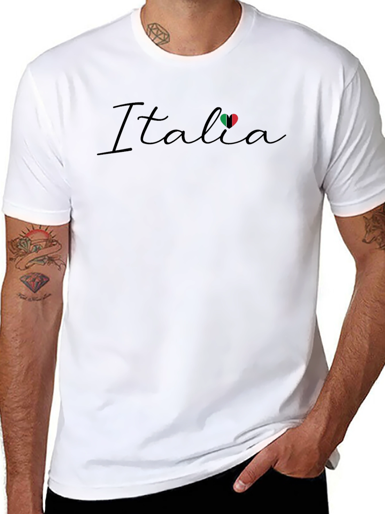 Italia Flag Heart Graphic Black T-Shirt