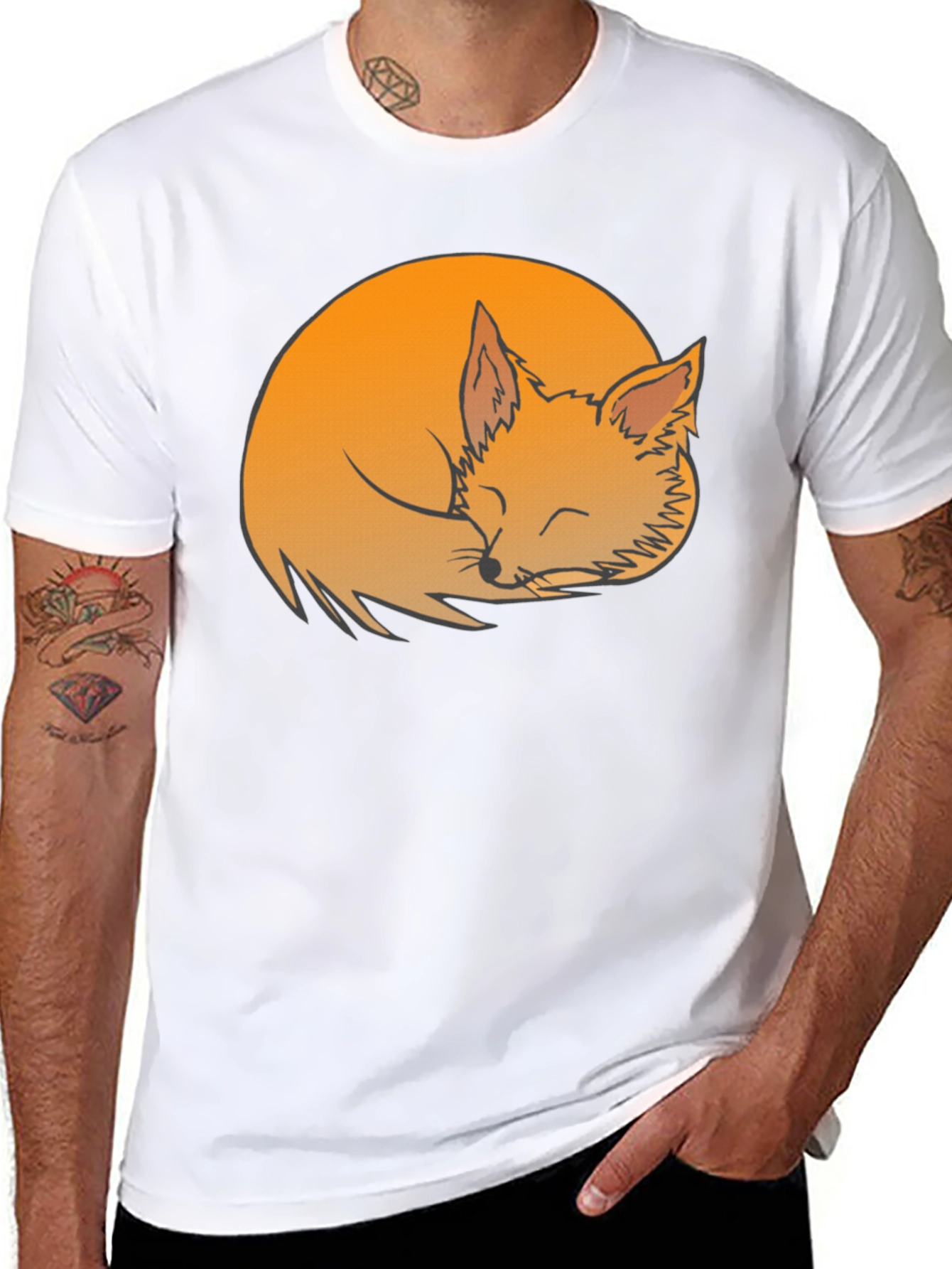 Sleeping Fox Graphic Tee - Soft Black Cotton Shirt