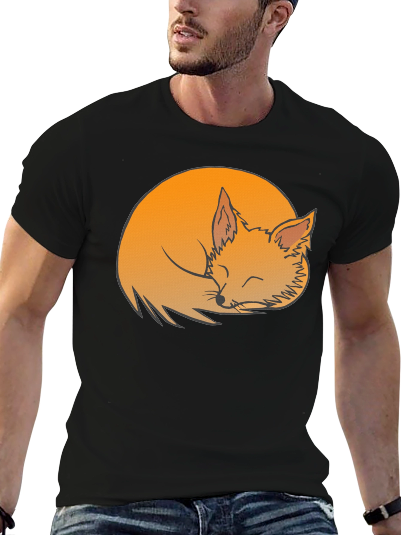 Sleeping Fox Graphic Tee - Soft Black Cotton Shirt