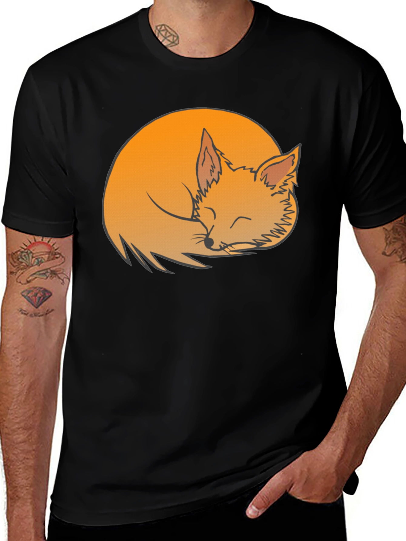 Sleeping Fox Graphic Tee - Soft Black Cotton Shirt