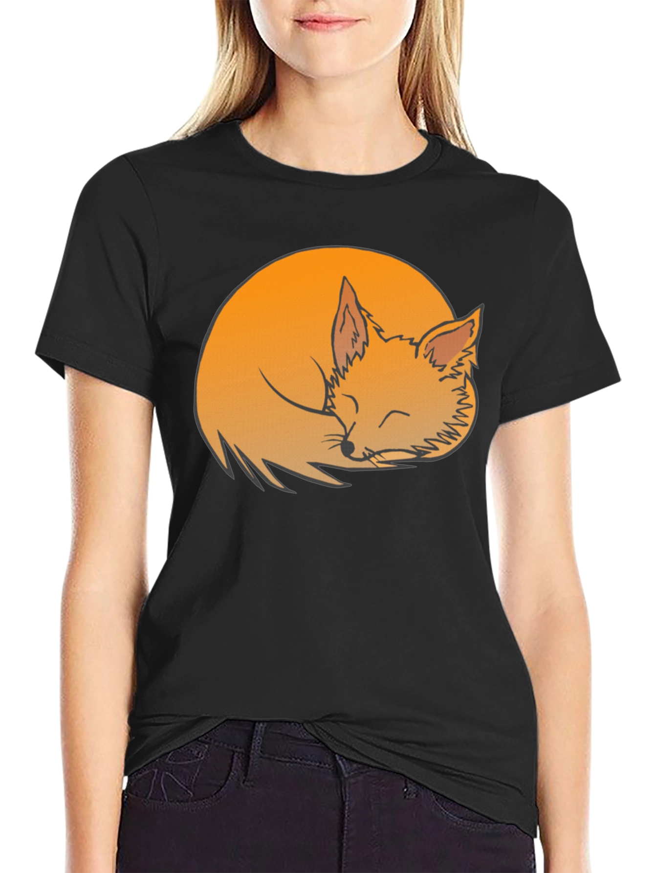 Sleeping Fox Graphic Tee - Soft Black Cotton Shirt