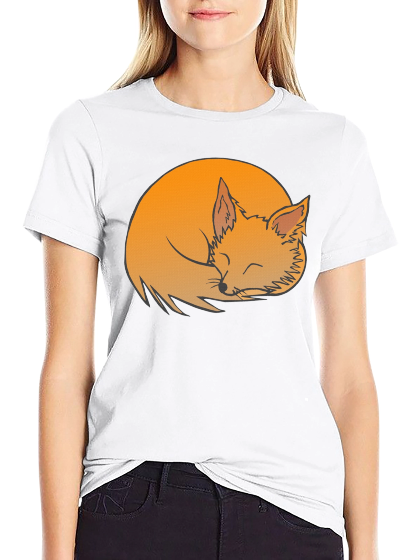 Sleeping Fox Graphic Tee - Soft Black Cotton Shirt