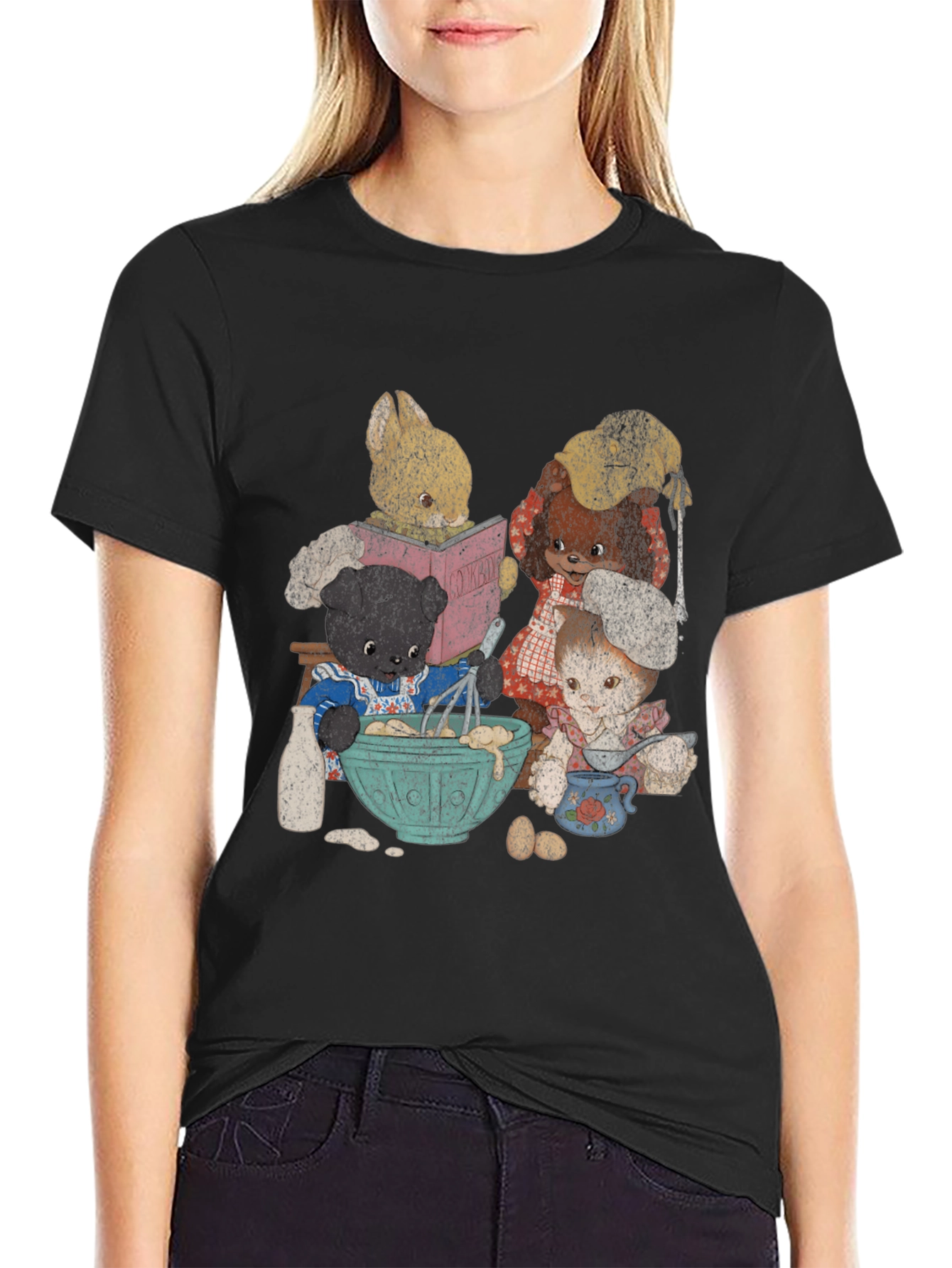 Retro Cartoon Animal Baking Crew Graphic Tee