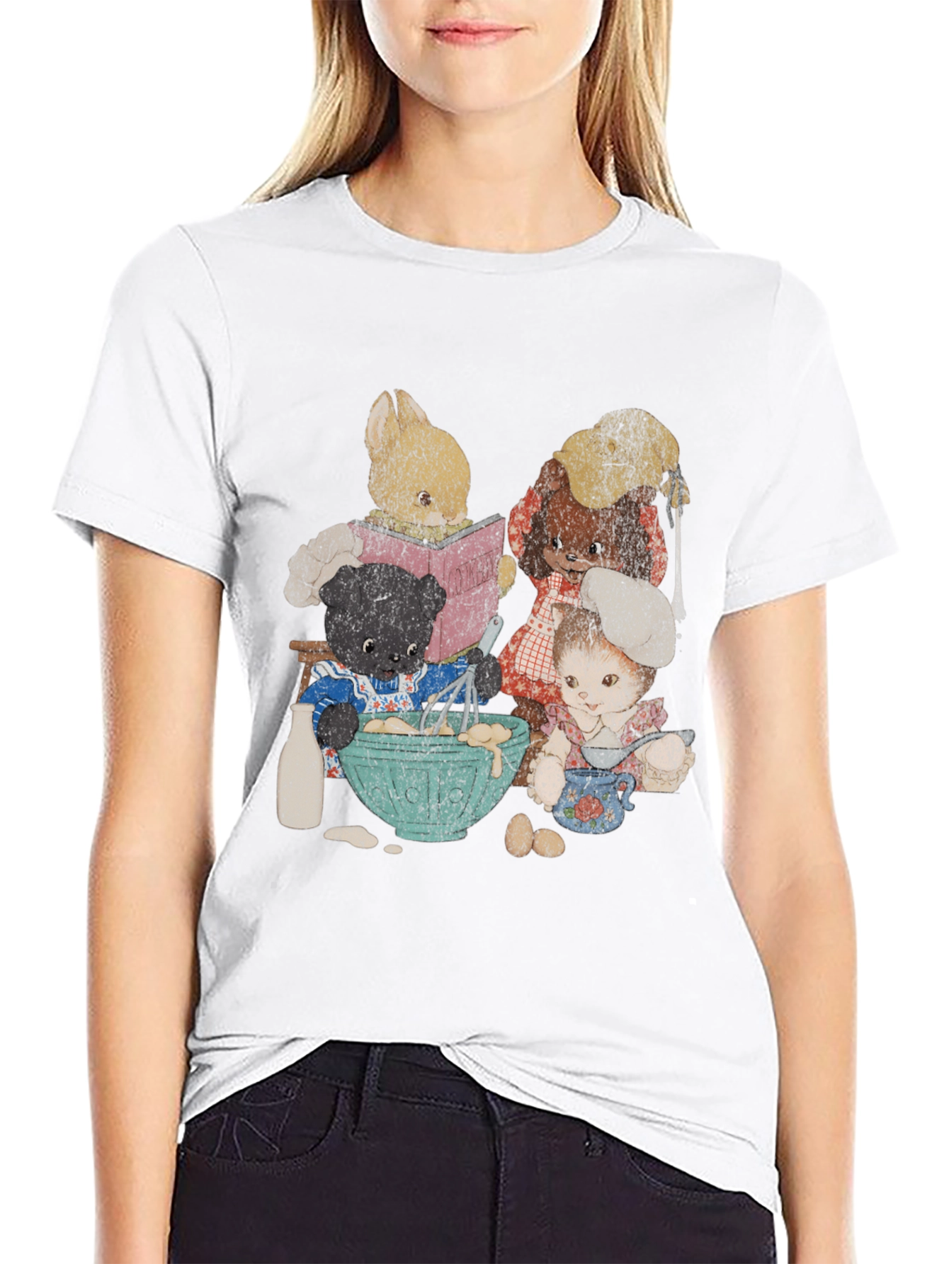 Retro Cartoon Animal Baking Crew Graphic Tee