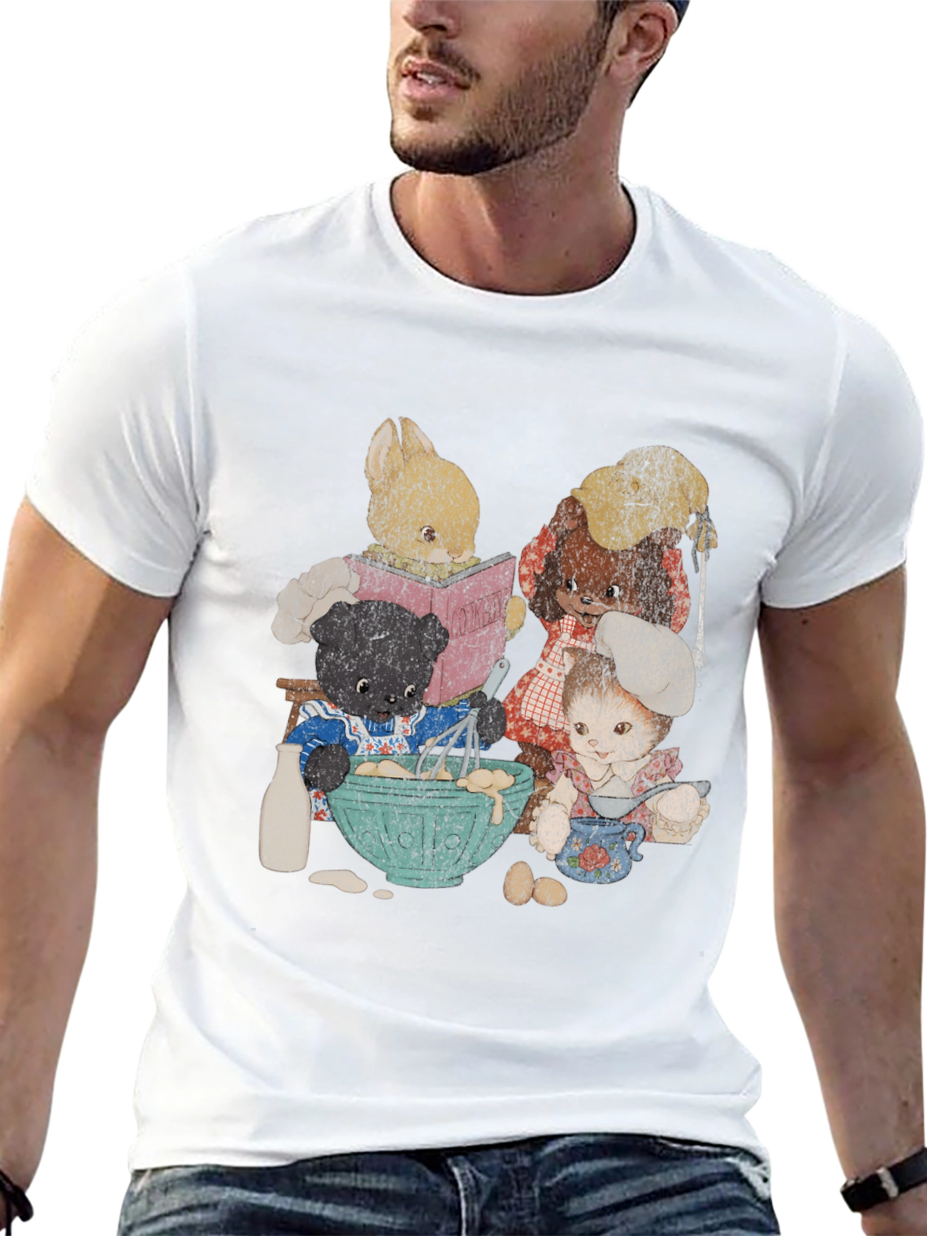 Retro Cartoon Animal Baking Crew Graphic Tee