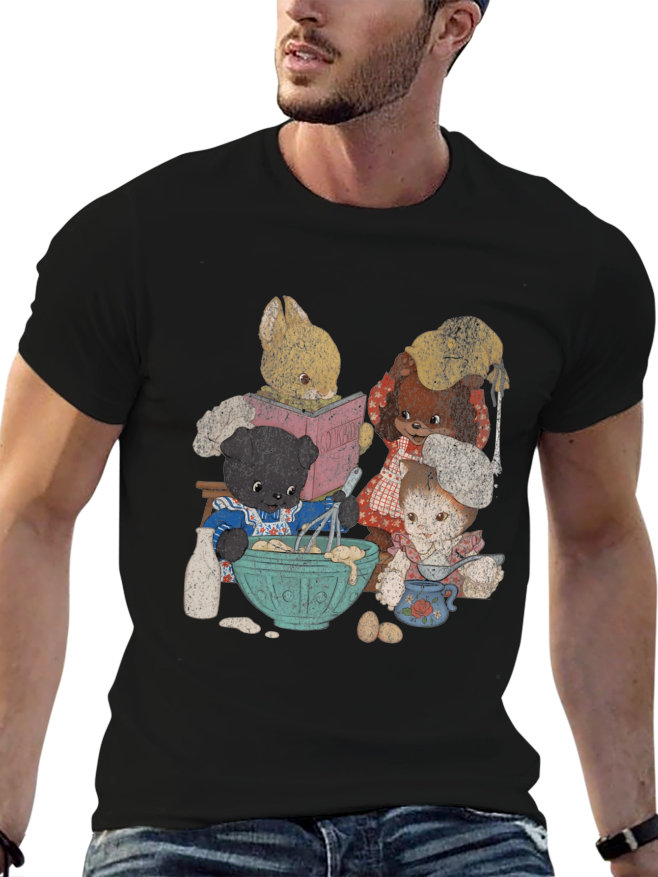 Retro Cartoon Animal Baking Crew Graphic Tee