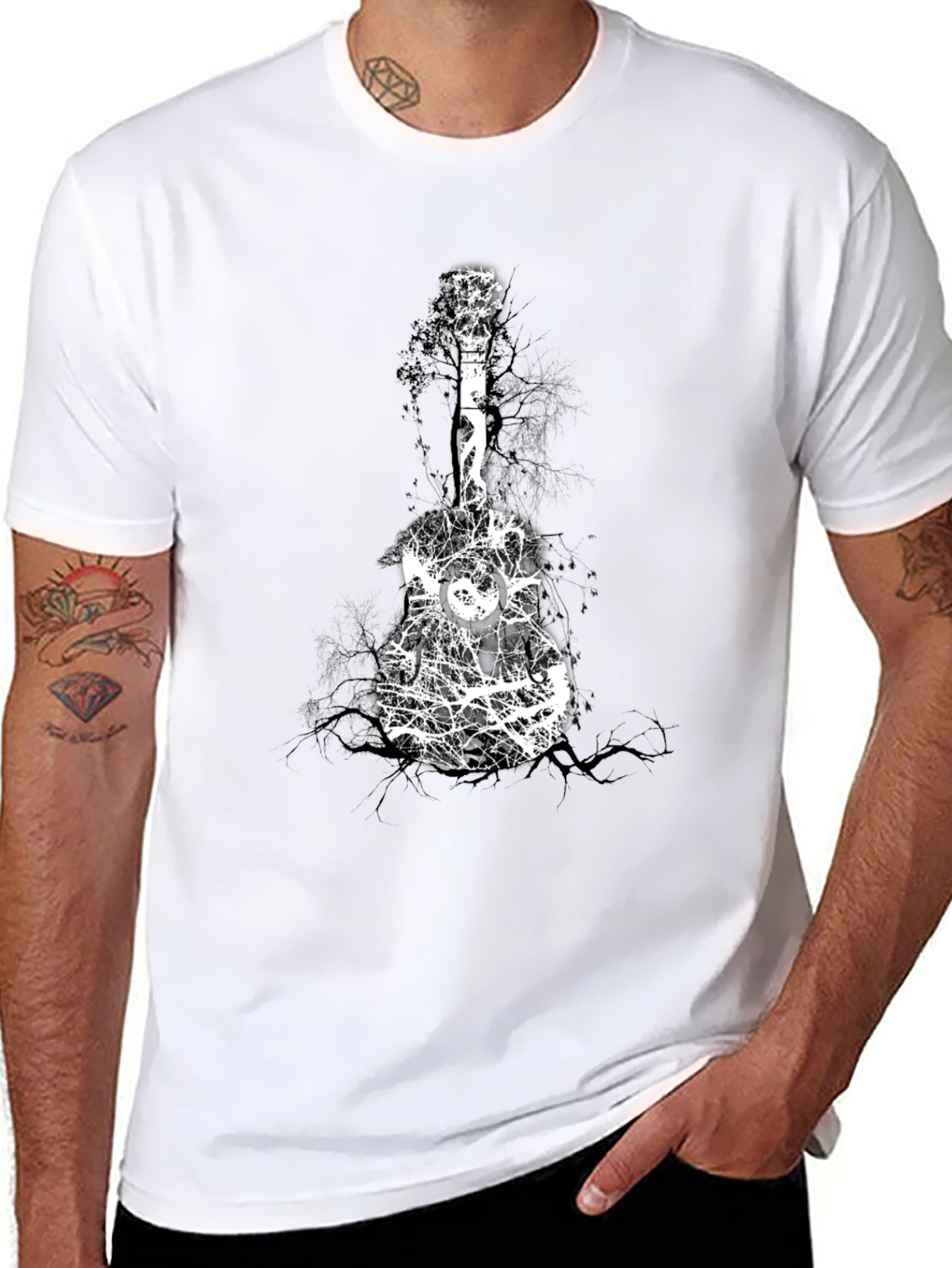 Guitar Tree Graphic Black T-Shirt
