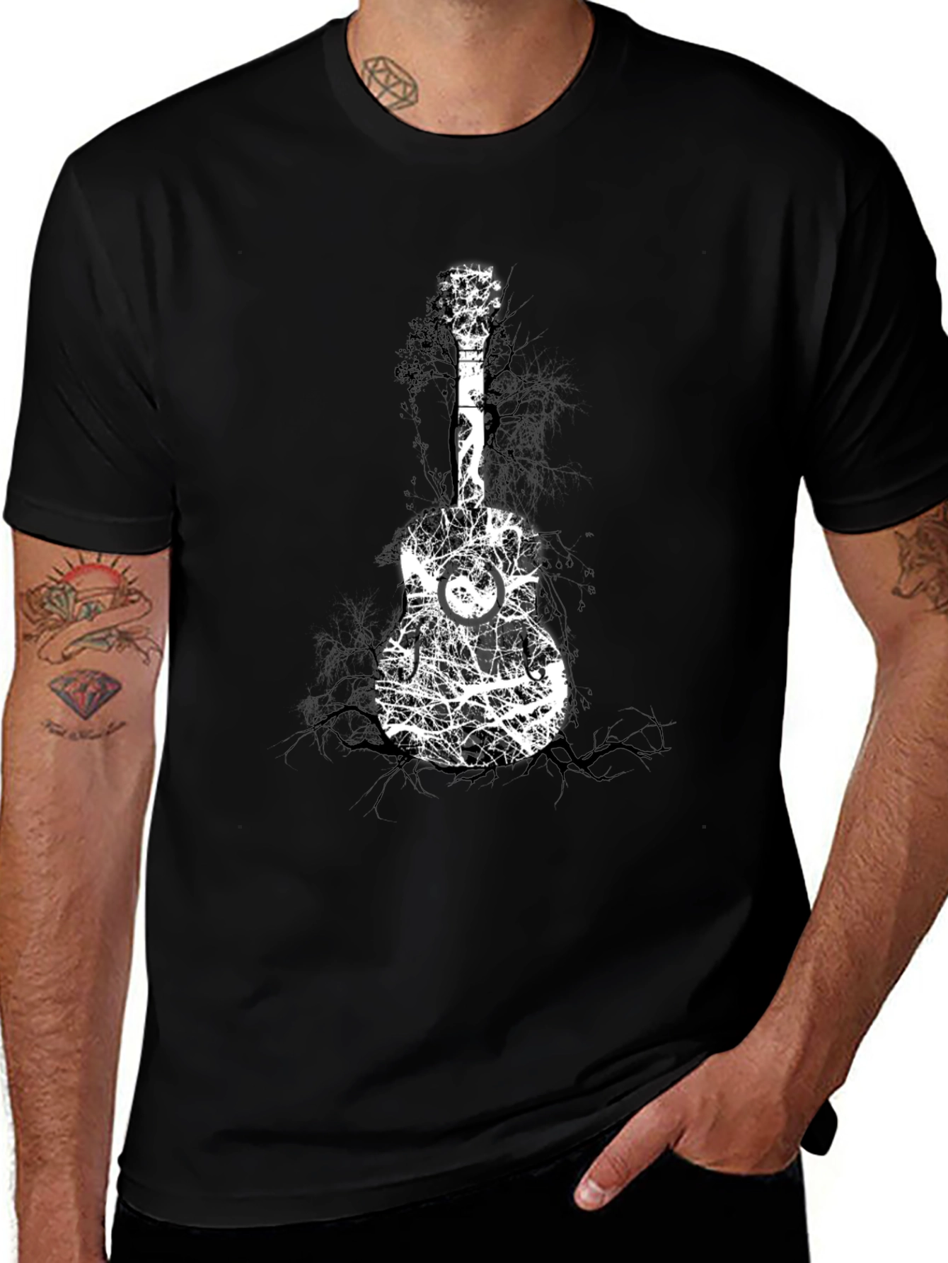 Guitar Tree Graphic Black T-Shirt
