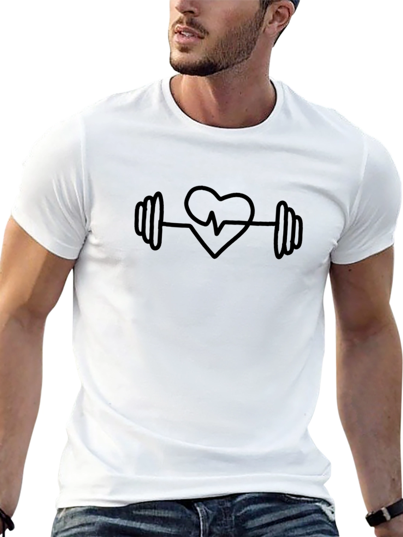 Heartbeat Barbell Graphic T-Shirt - Fitness Love