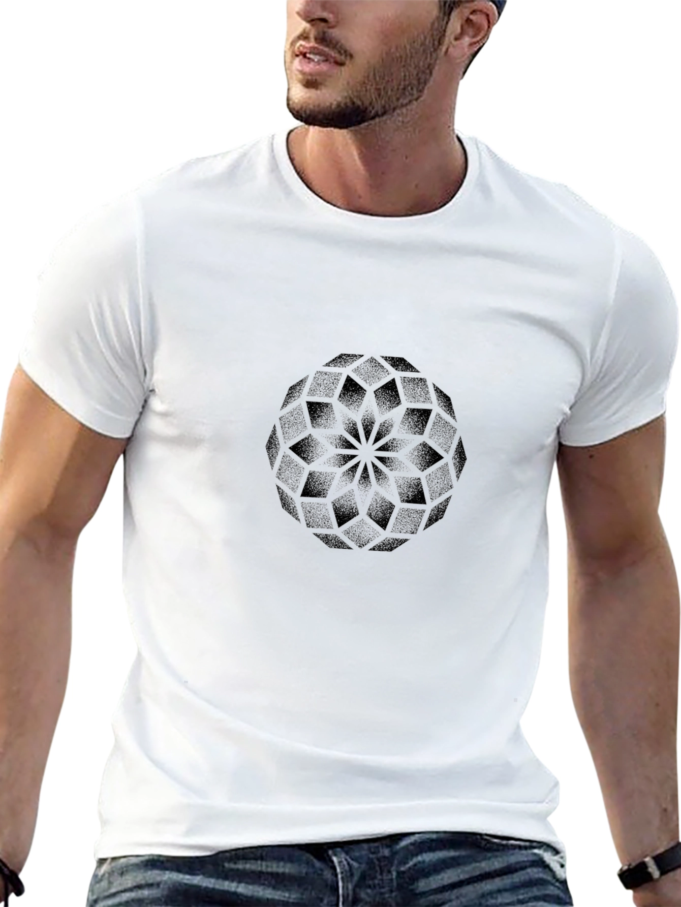 Geometric Mandala Graphic Tee - Black Casual Shirt