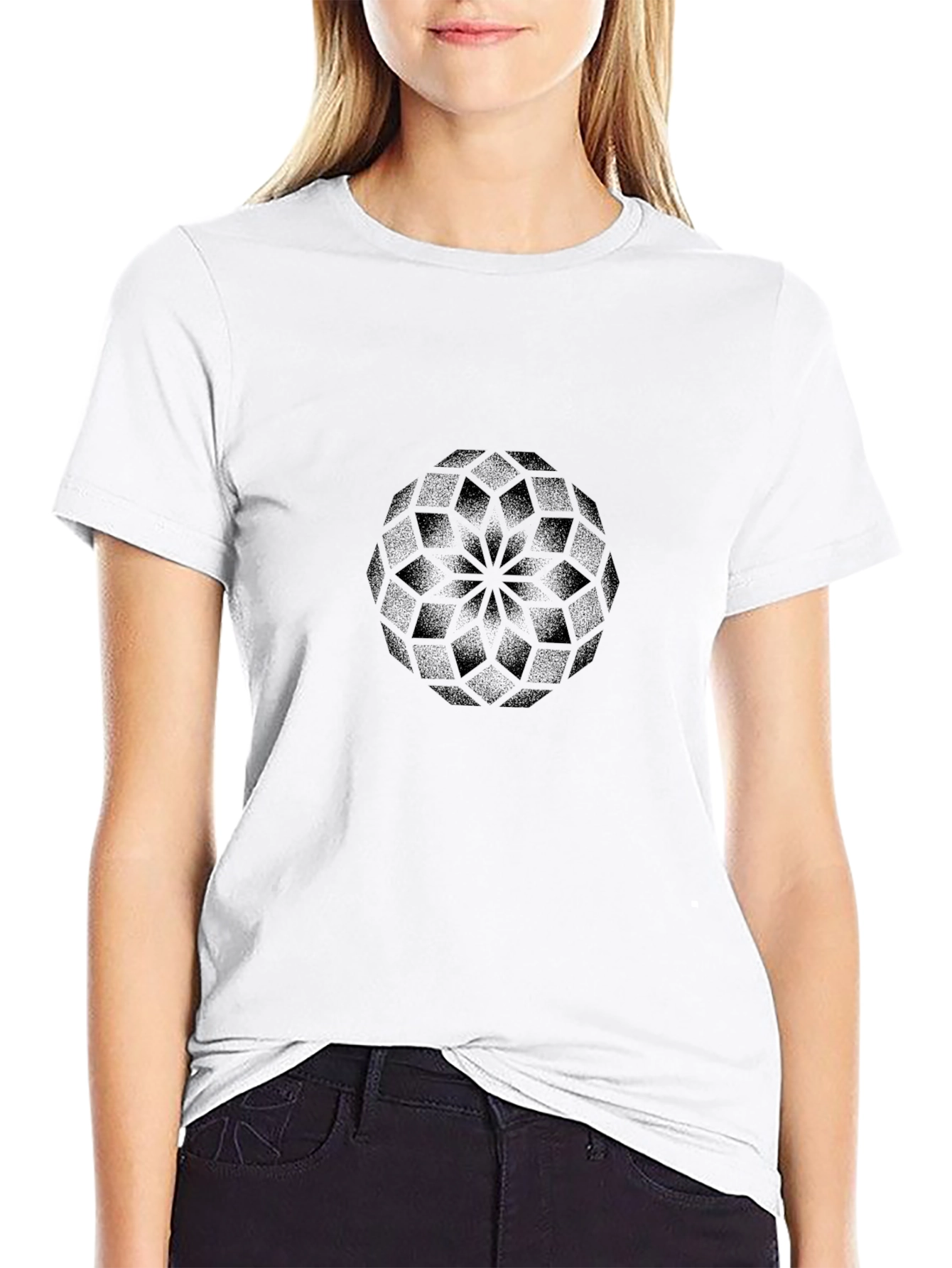 Geometric Mandala Graphic Tee - Black Casual Shirt