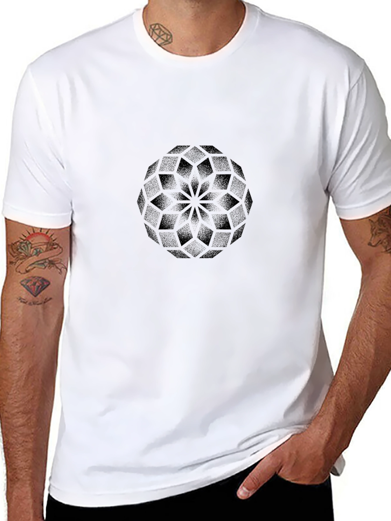 Geometric Mandala Graphic Tee - Black Casual Shirt