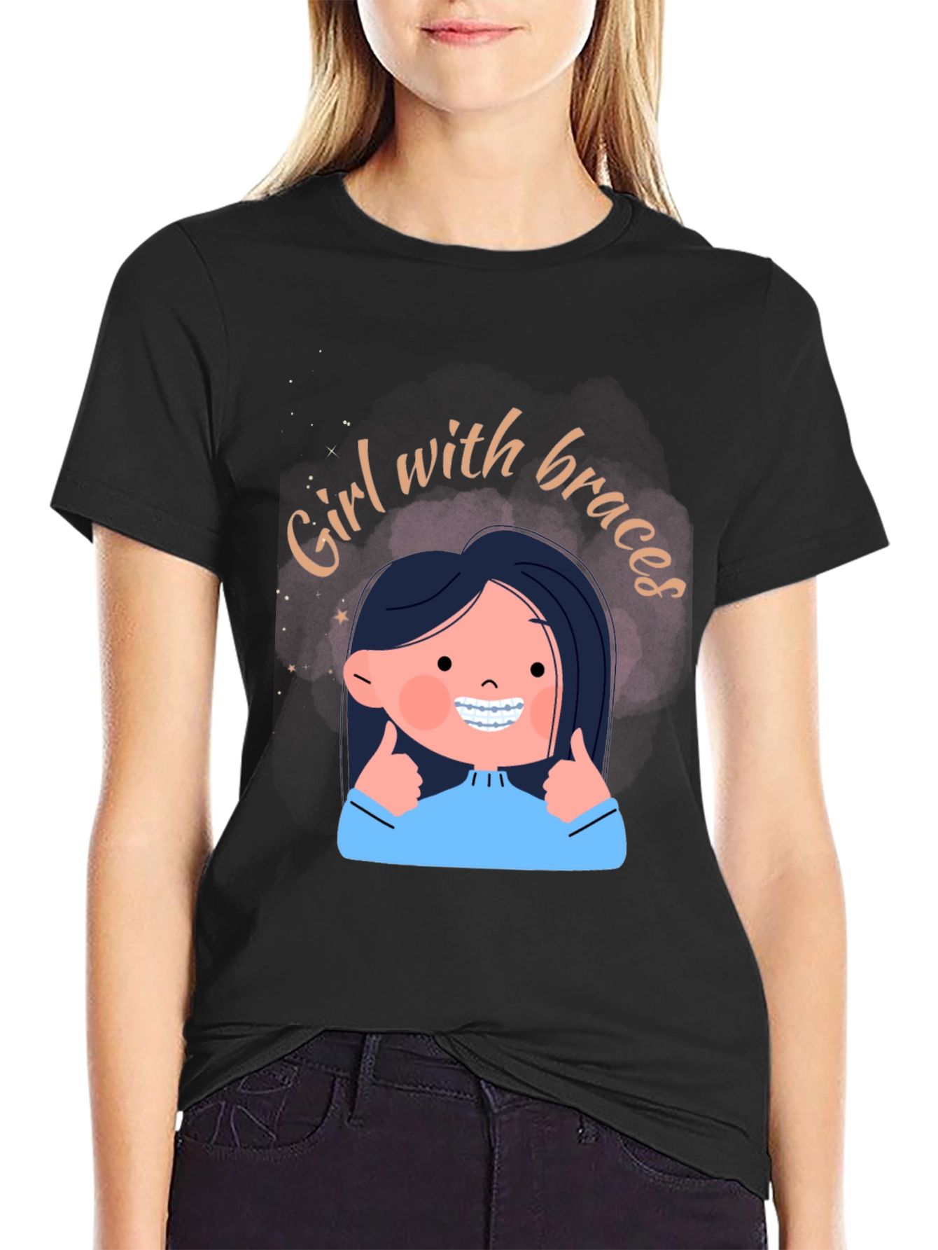 Girl with Braces Graphic Tee - Black