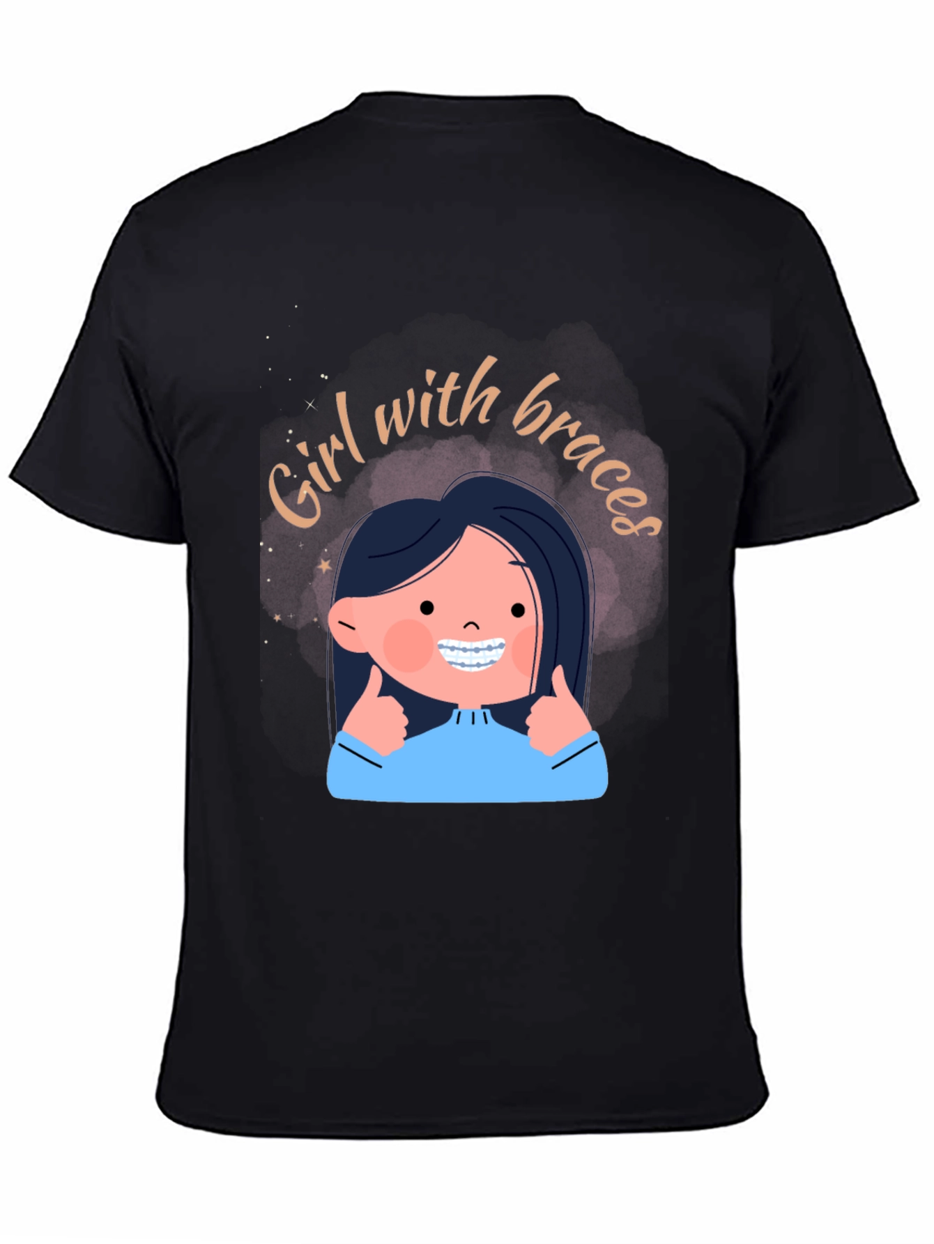 Girl with Braces Graphic Tee - Black