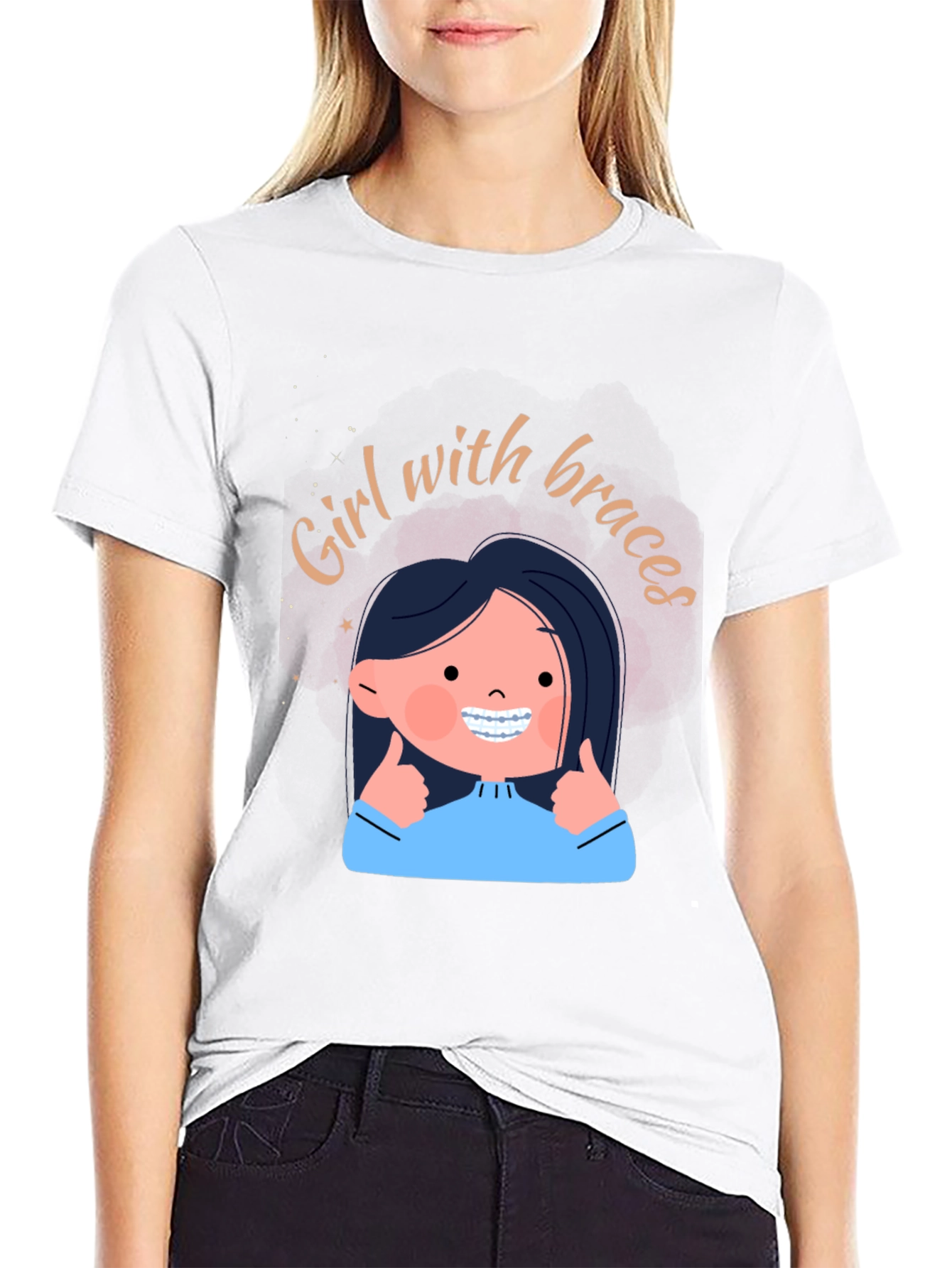 Girl with Braces Graphic Tee - Black