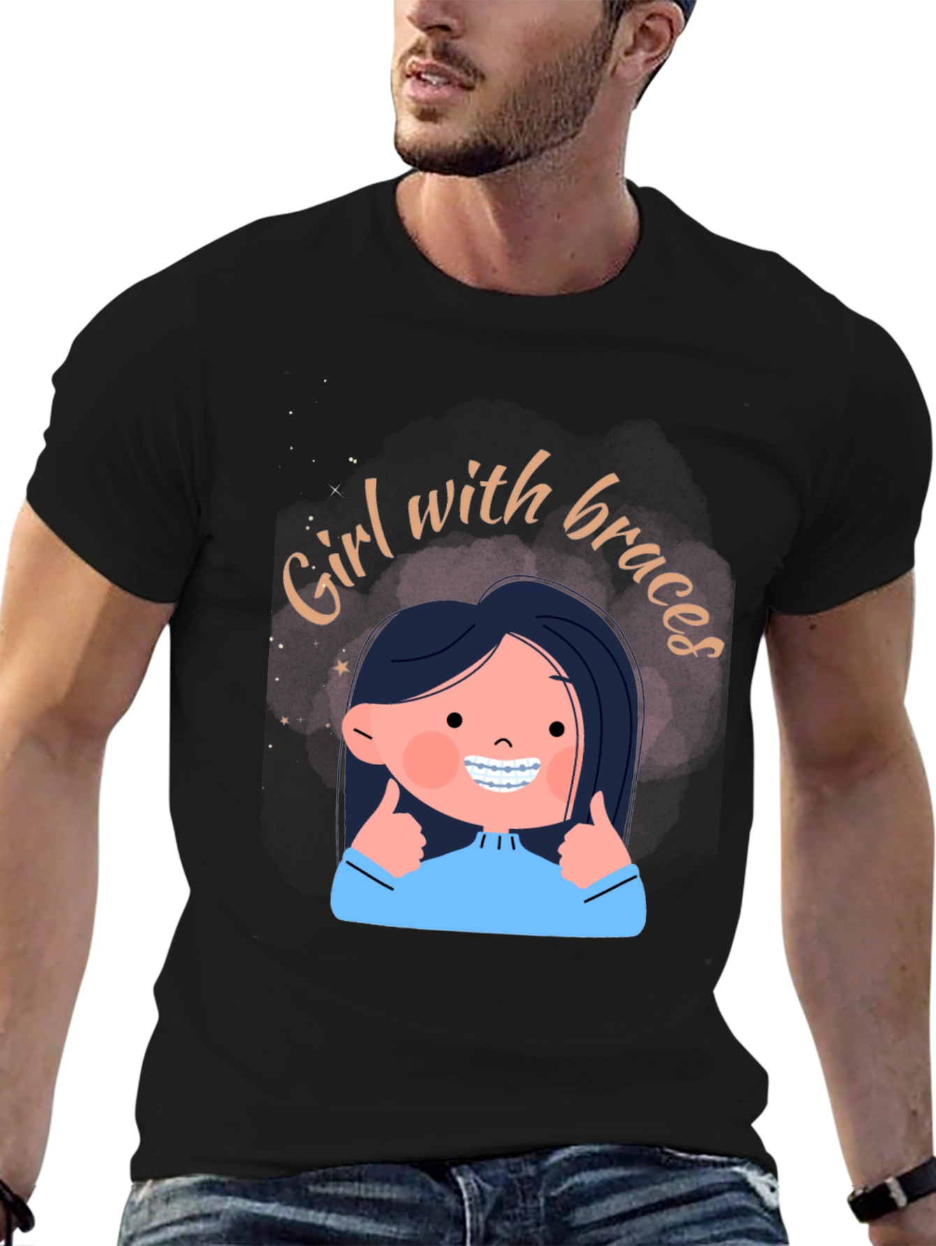 Girl with Braces Graphic Tee - Black