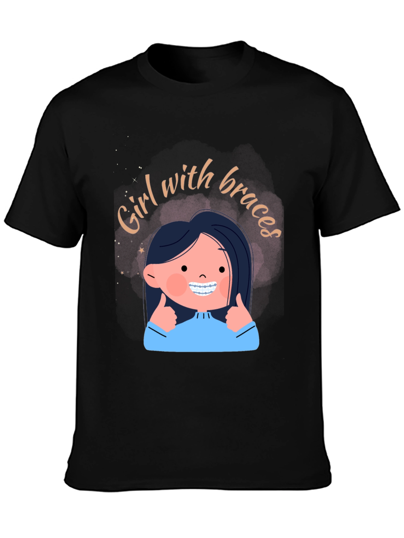 Girl with Braces Graphic Tee - Black