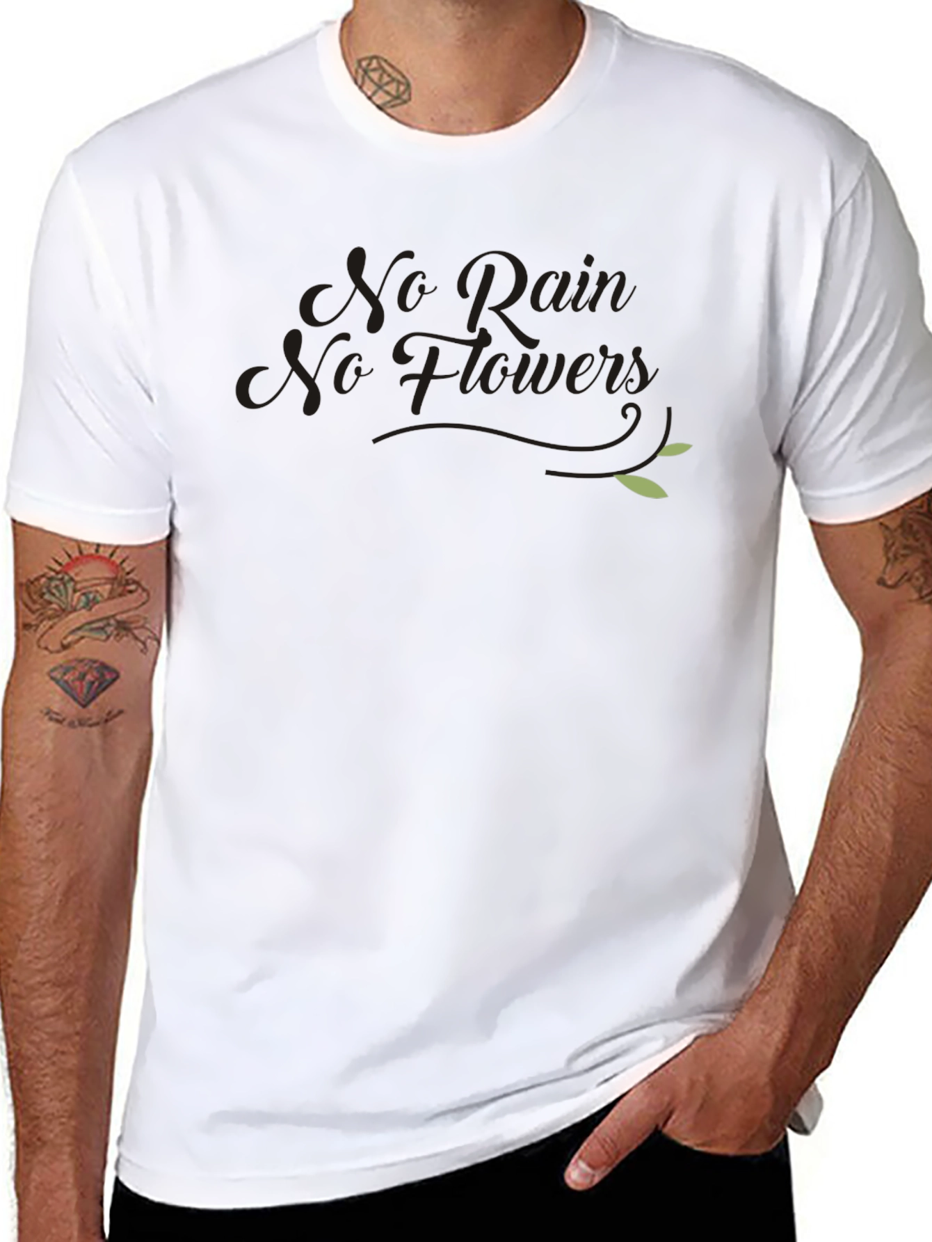 Inspirational No Rain No Flowers Black T-Shirt