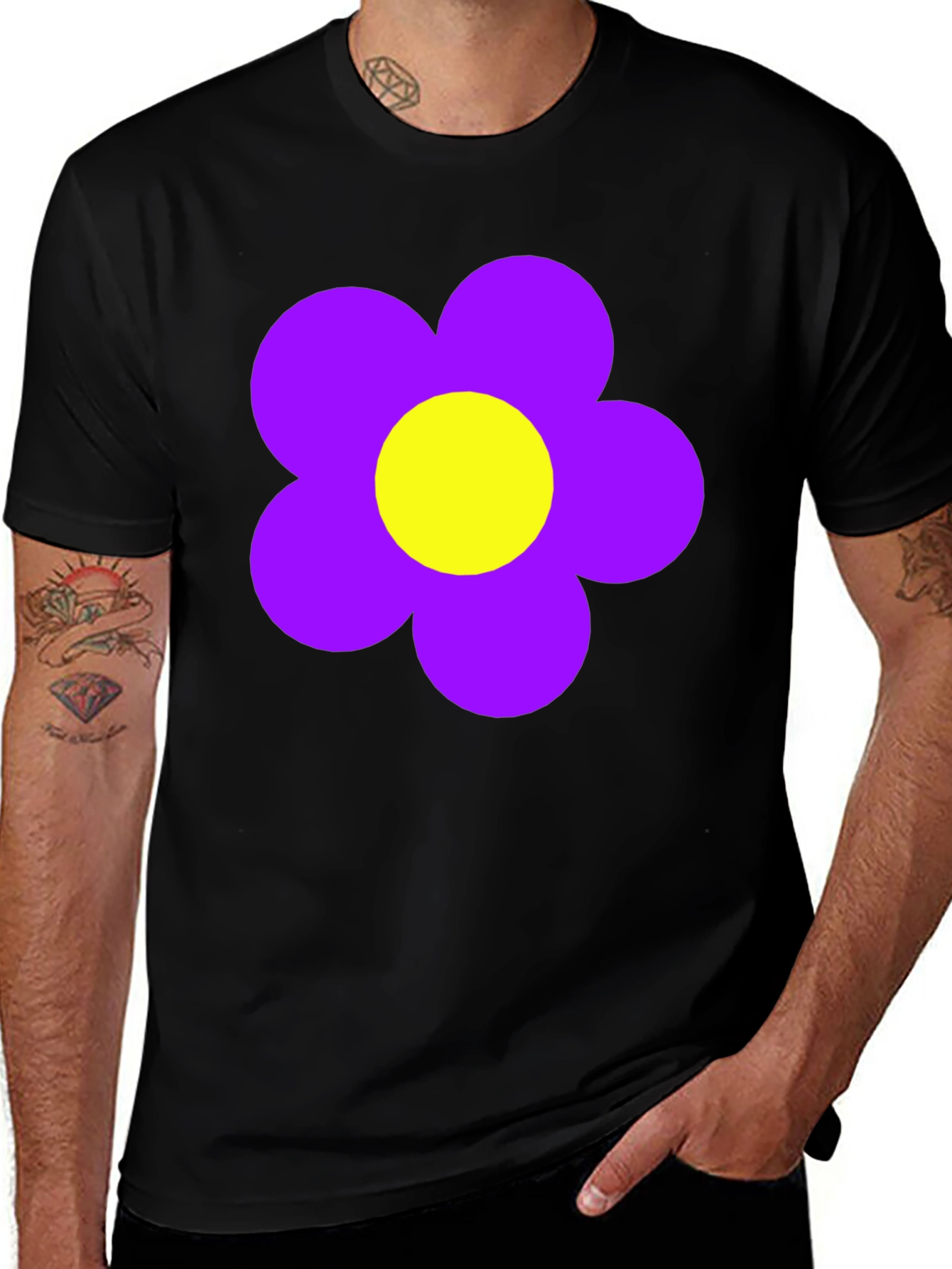 Retro Flower Power T-Shirt - Black